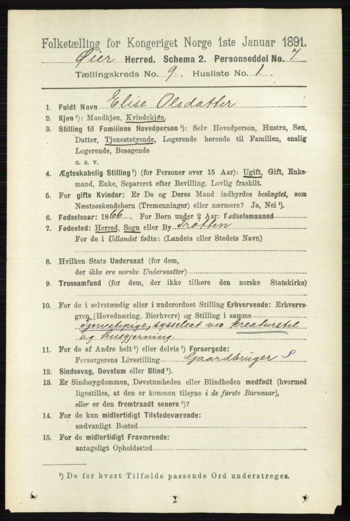 RA, 1891 census for 0521 Øyer, 1891, p. 3165