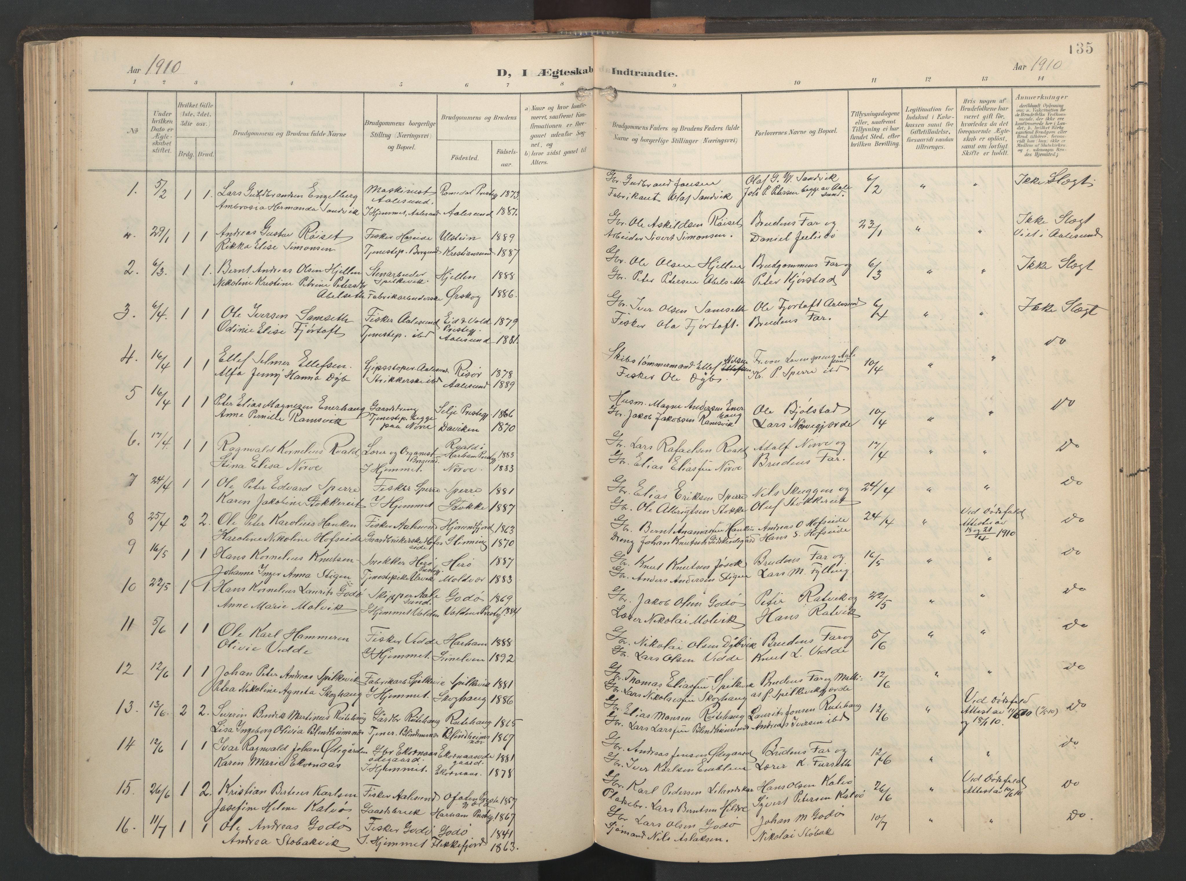 Ministerialprotokoller, klokkerbøker og fødselsregistre - Møre og Romsdal, AV/SAT-A-1454/528/L0433: Parish register (copy) no. 528C14, 1899-1922, p. 135