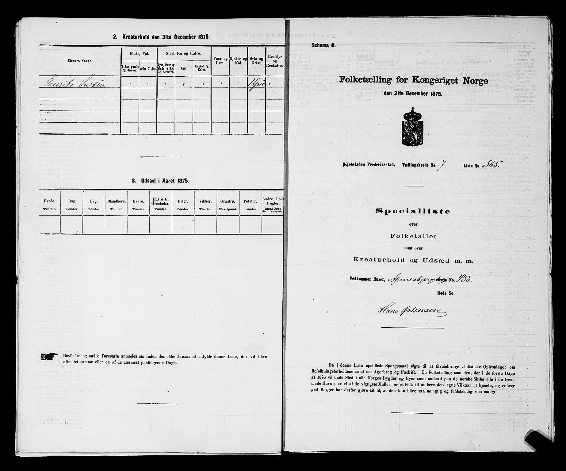 RA, 1875 census for 0103B Fredrikstad/Fredrikstad, 1875, p. 1293