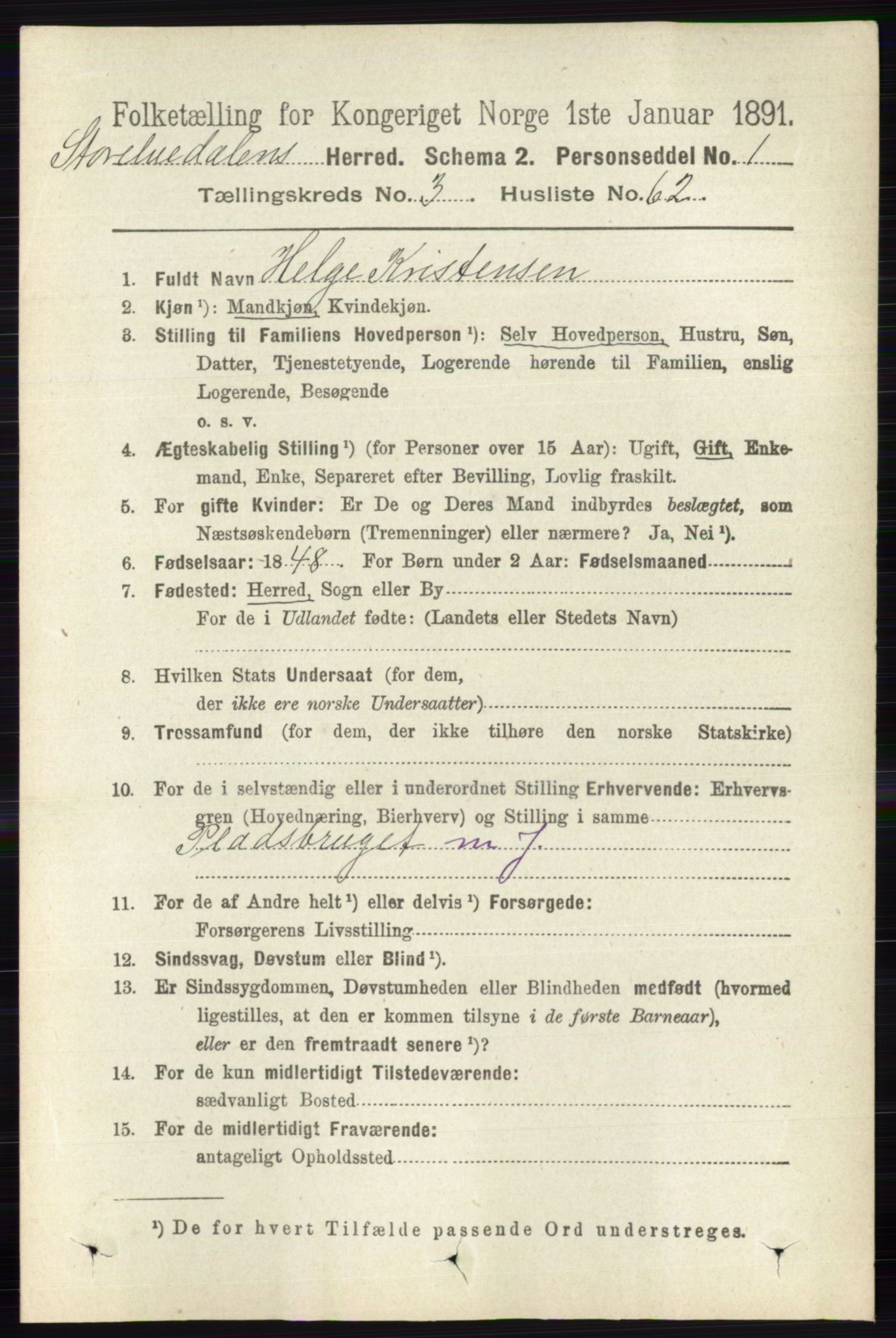 RA, 1891 census for 0430 Stor-Elvdal, 1891, p. 1281