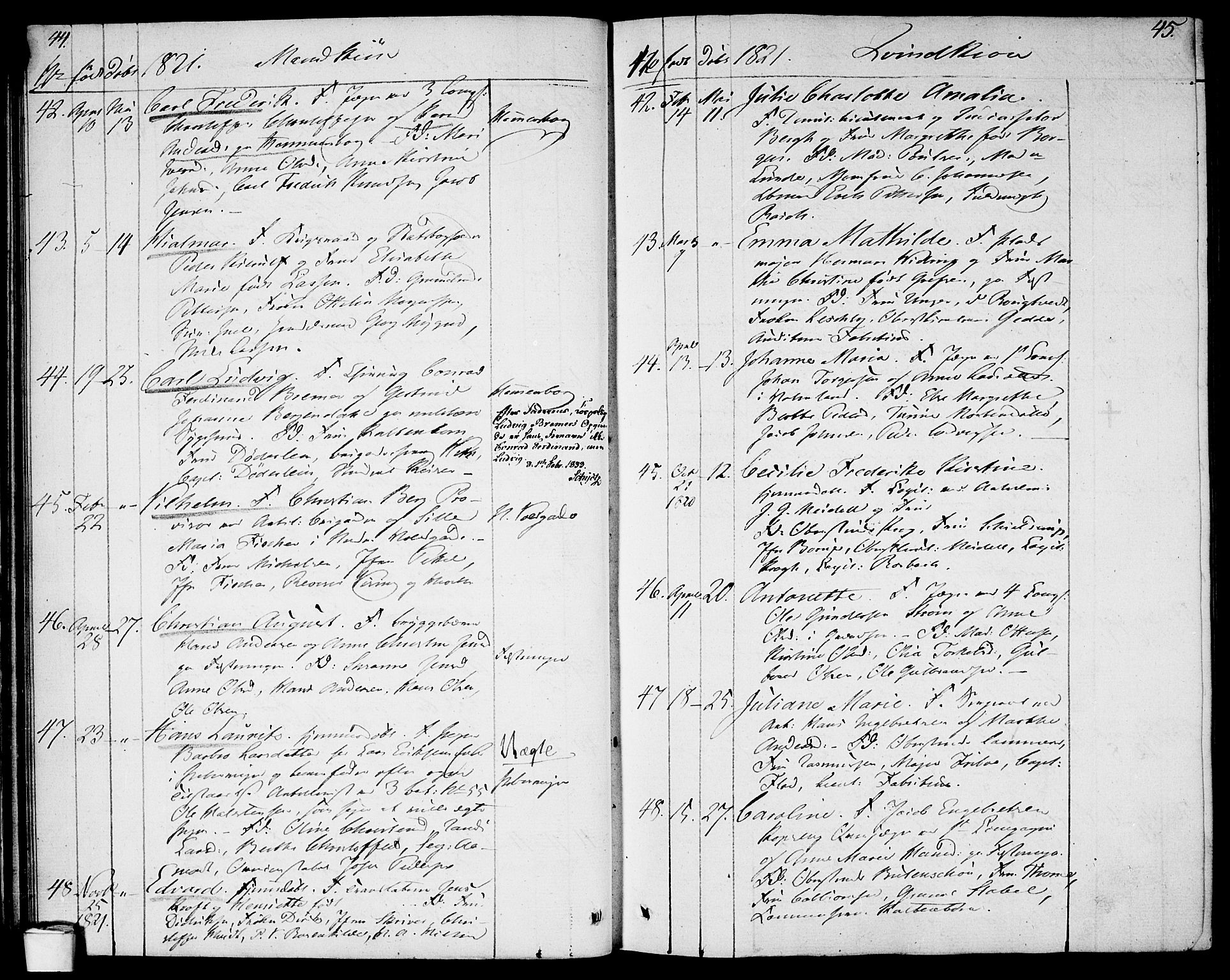 Garnisonsmenigheten Kirkebøker, SAO/A-10846/F/Fa/L0004: Parish register (official) no. 4, 1820-1828, p. 44-45