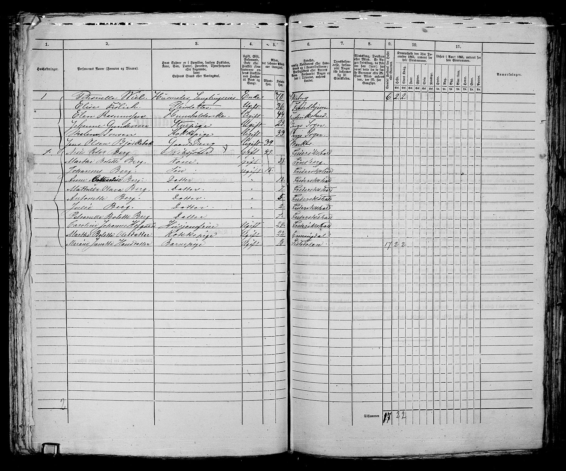 RA, 1865 census for Fredrikshald, 1865, p. 1130