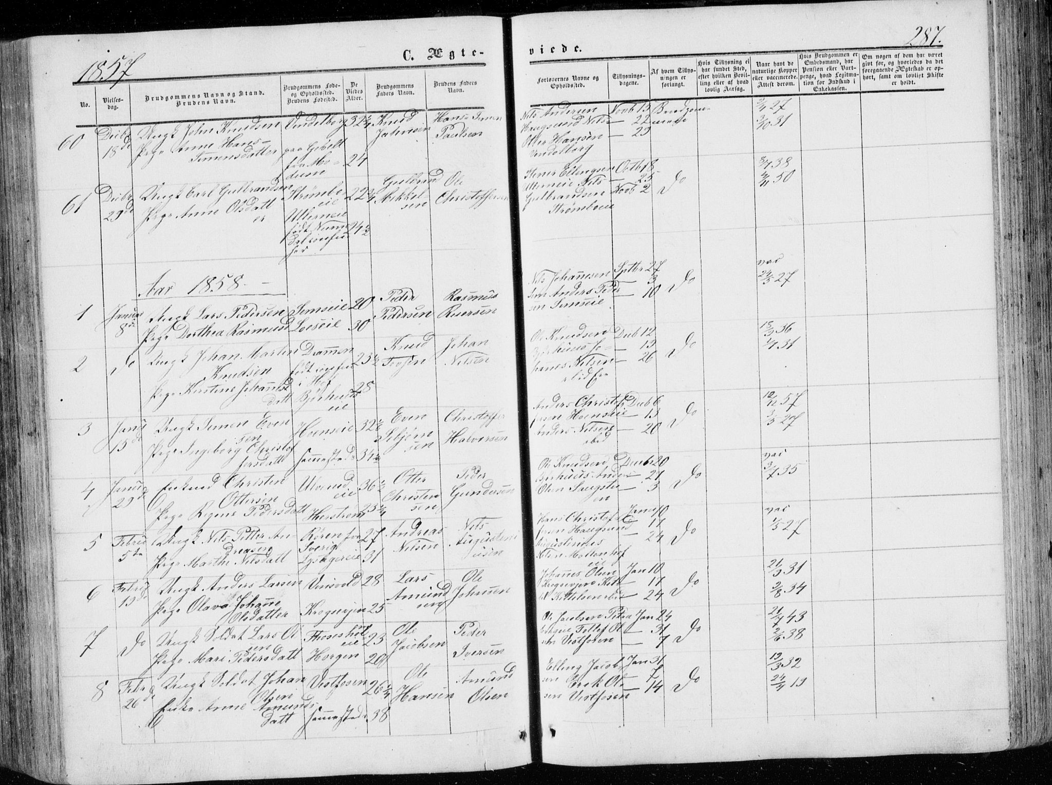 Eiker kirkebøker, AV/SAKO-A-4/G/Ga/L0003: Parish register (copy) no. I 3, 1856-1871, p. 287
