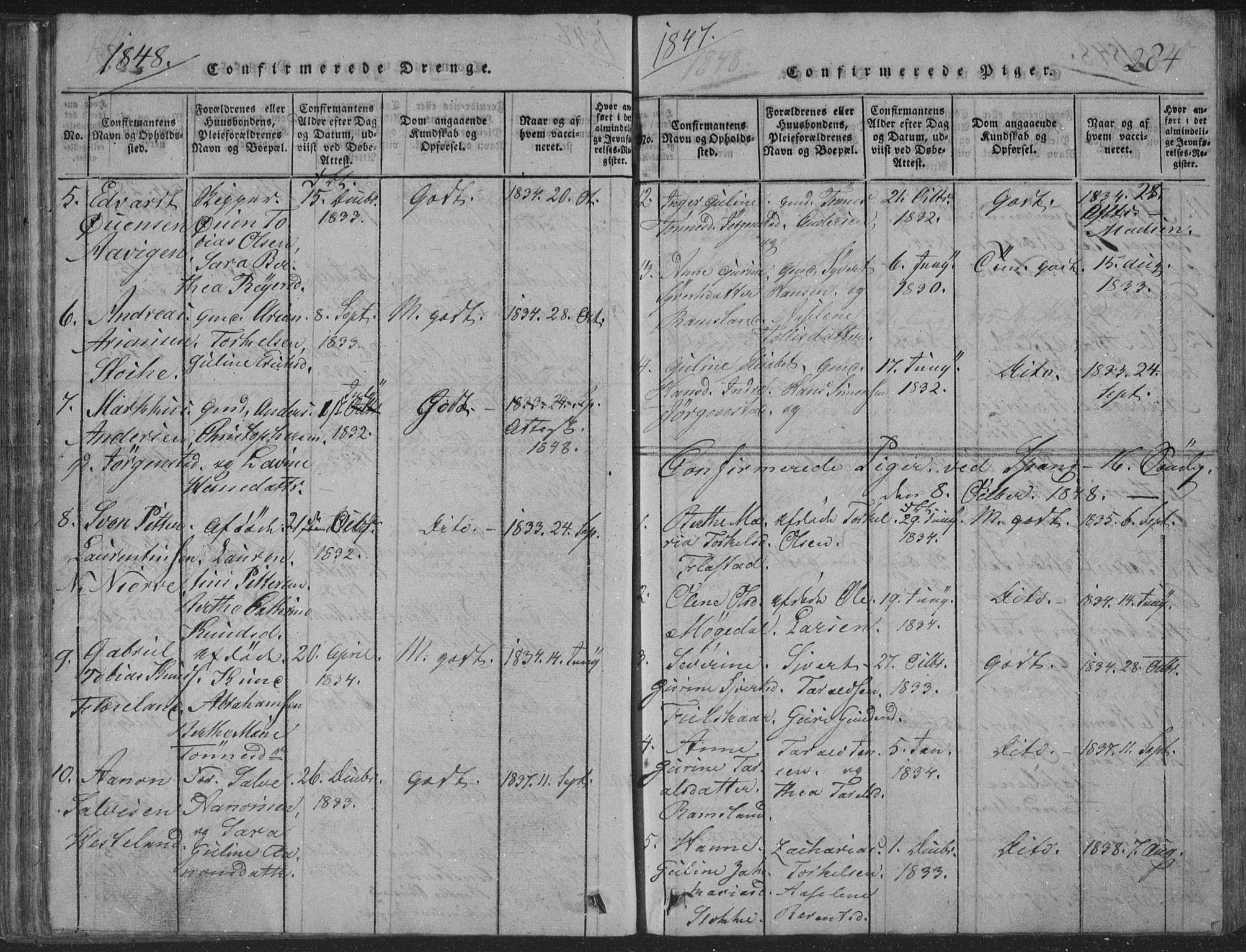 Sør-Audnedal sokneprestkontor, AV/SAK-1111-0039/F/Fb/Fba/L0001: Parish register (copy) no. B 1, 1815-1850, p. 284