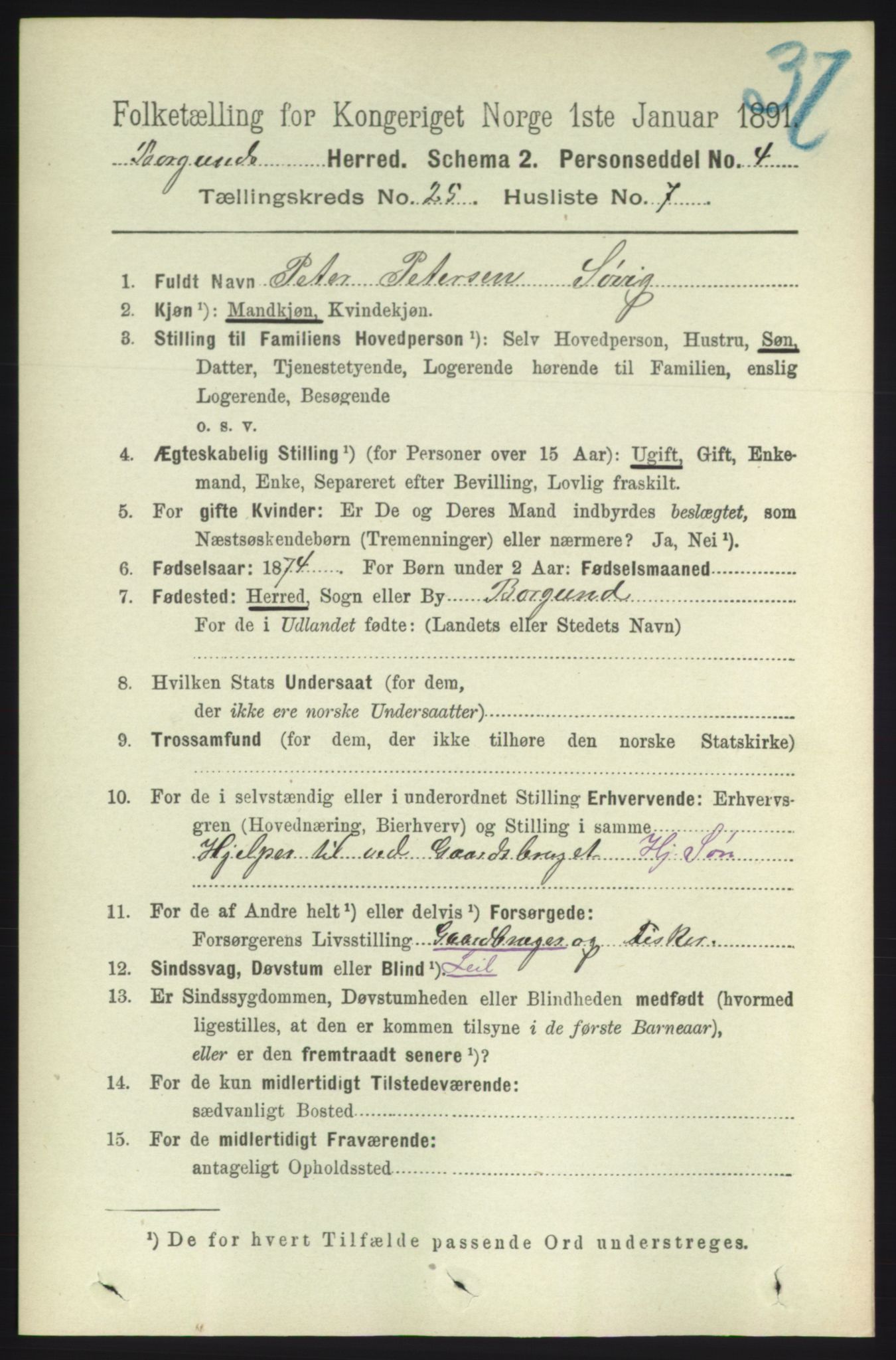 RA, 1891 census for 1531 Borgund, 1891, p. 7300