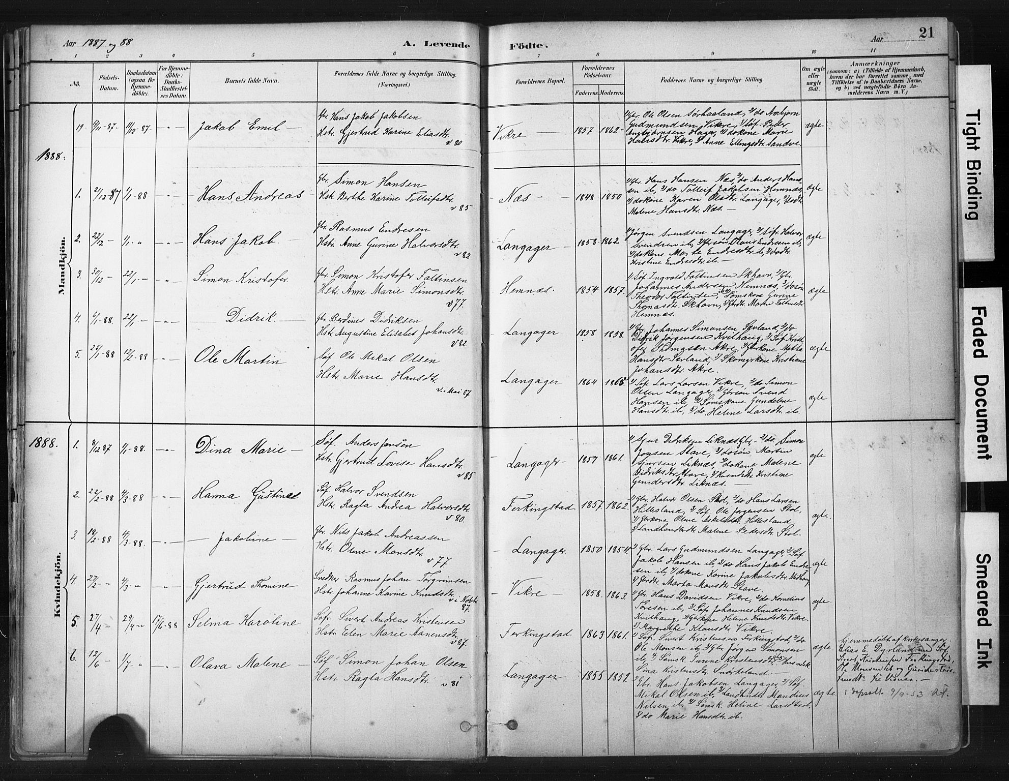 Skudenes sokneprestkontor, SAST/A -101849/H/Ha/Haa/L0010: Parish register (official) no. A 7, 1882-1912, p. 21