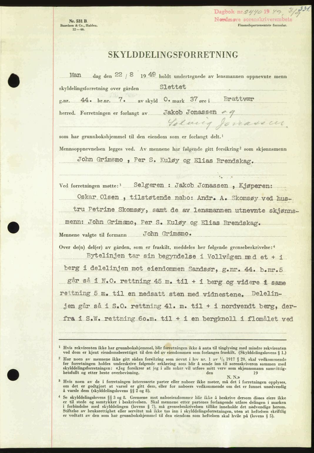 Nordmøre sorenskriveri, AV/SAT-A-4132/1/2/2Ca: Mortgage book no. A112, 1949-1949, Diary no: : 2440/1949