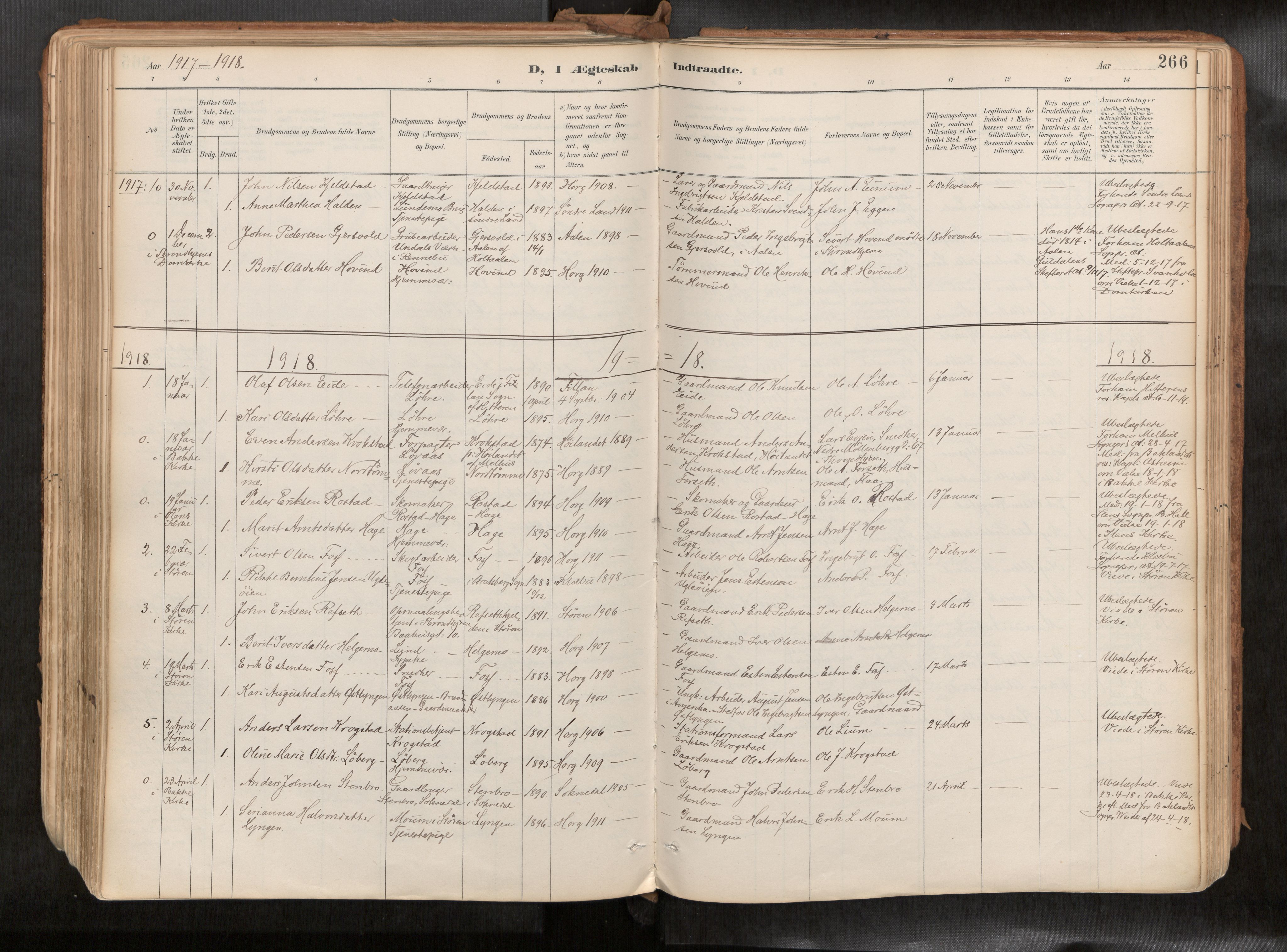 Ministerialprotokoller, klokkerbøker og fødselsregistre - Sør-Trøndelag, SAT/A-1456/692/L1105b: Parish register (official) no. 692A06, 1891-1934, p. 266