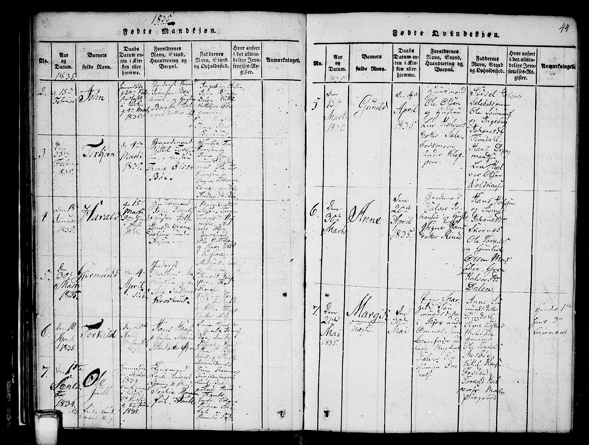 Hjartdal kirkebøker, AV/SAKO-A-270/G/Gb/L0001: Parish register (copy) no. II 1, 1815-1842, p. 44