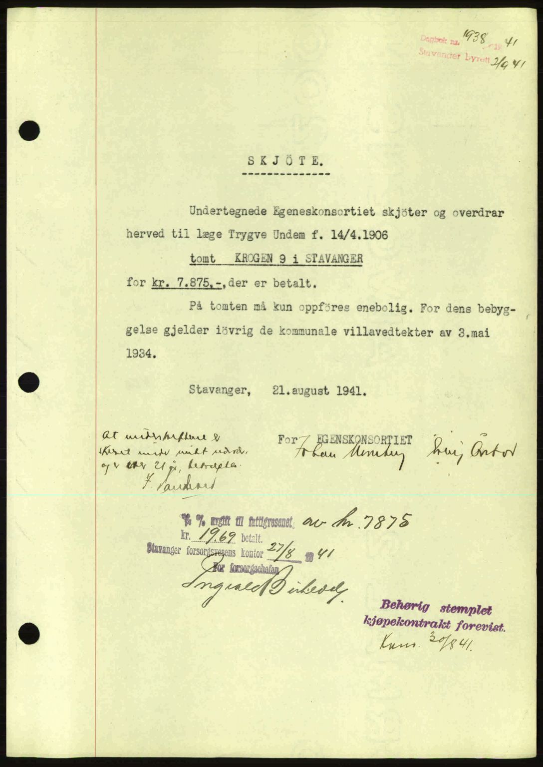 Stavanger byrett, SAST/A-100455/002/G/Gb/L0016: Mortgage book no. A6, 1940-1941, Diary no: : 1938/1941