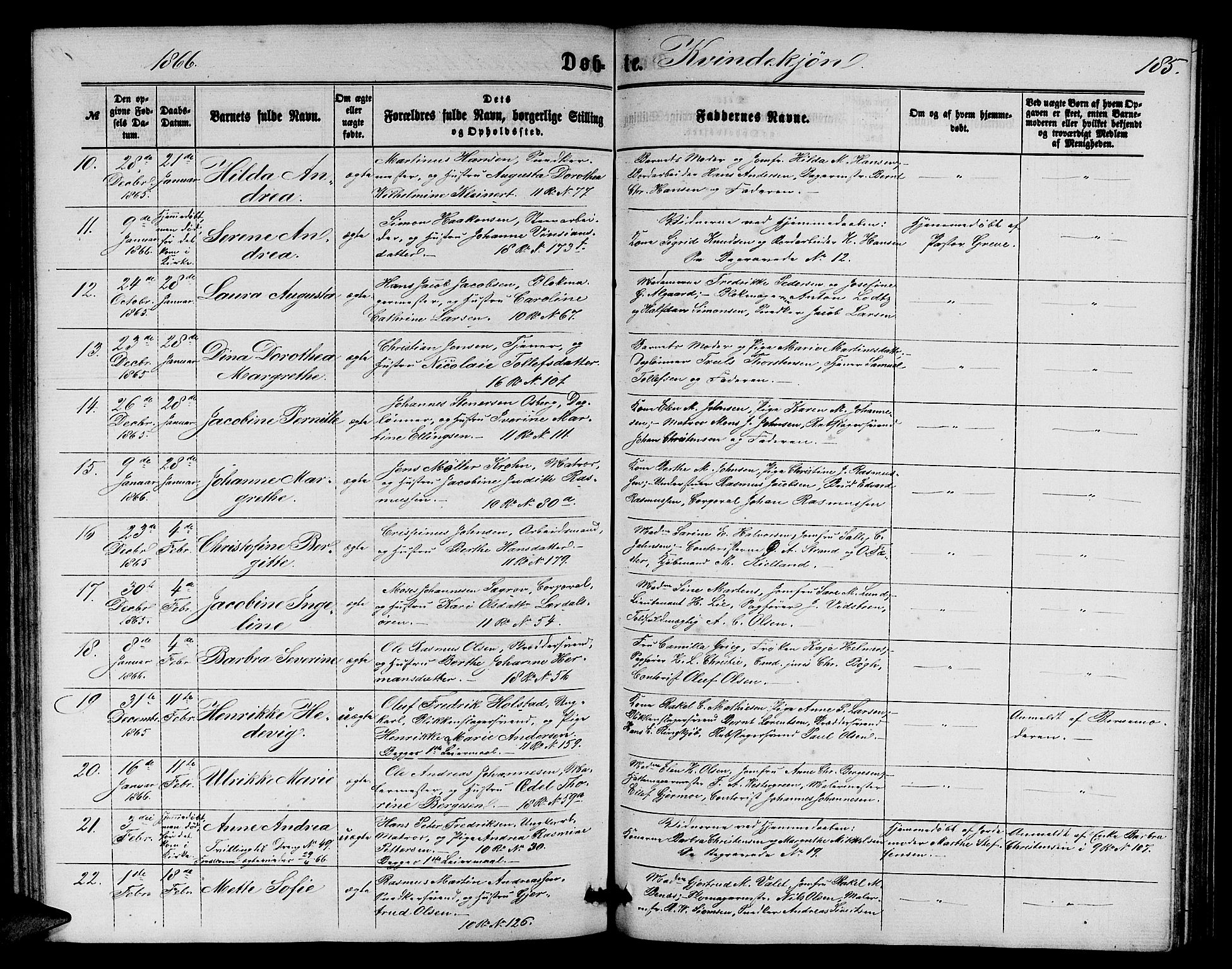 Domkirken sokneprestembete, SAB/A-74801/H/Hab/L0012: Parish register (copy) no. B 5, 1862-1869, p. 185