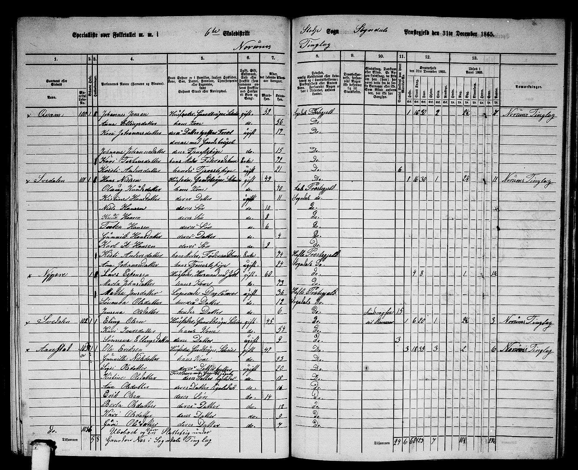 RA, 1865 census for Sogndal, 1865, p. 110