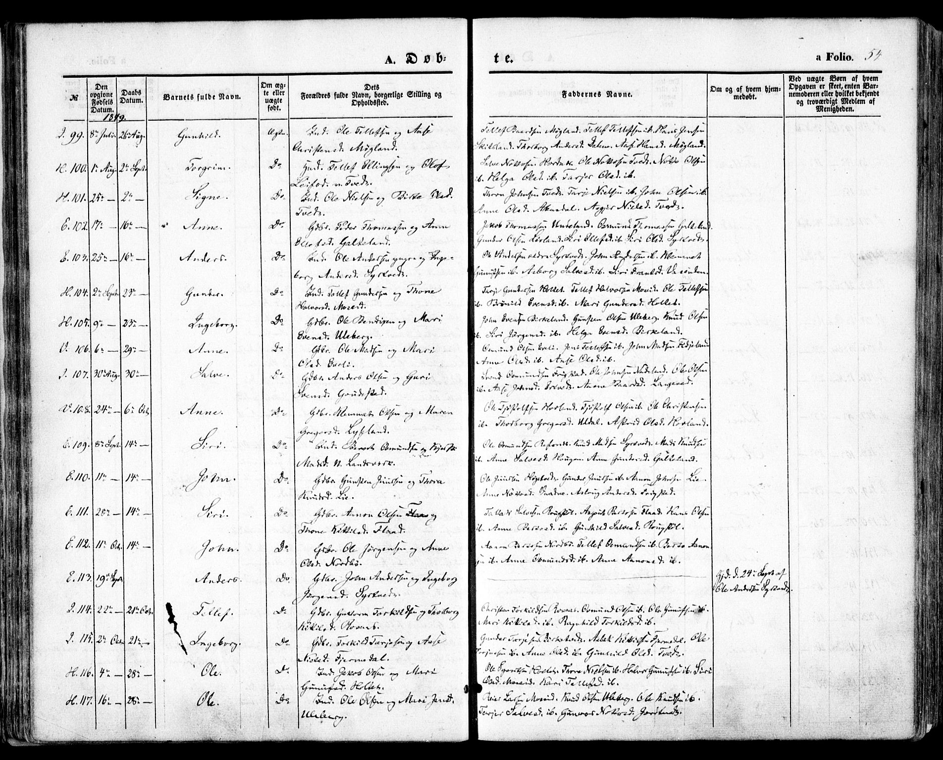 Evje sokneprestkontor, AV/SAK-1111-0008/F/Fa/Faa/L0005: Parish register (official) no. A 5, 1843-1865, p. 54