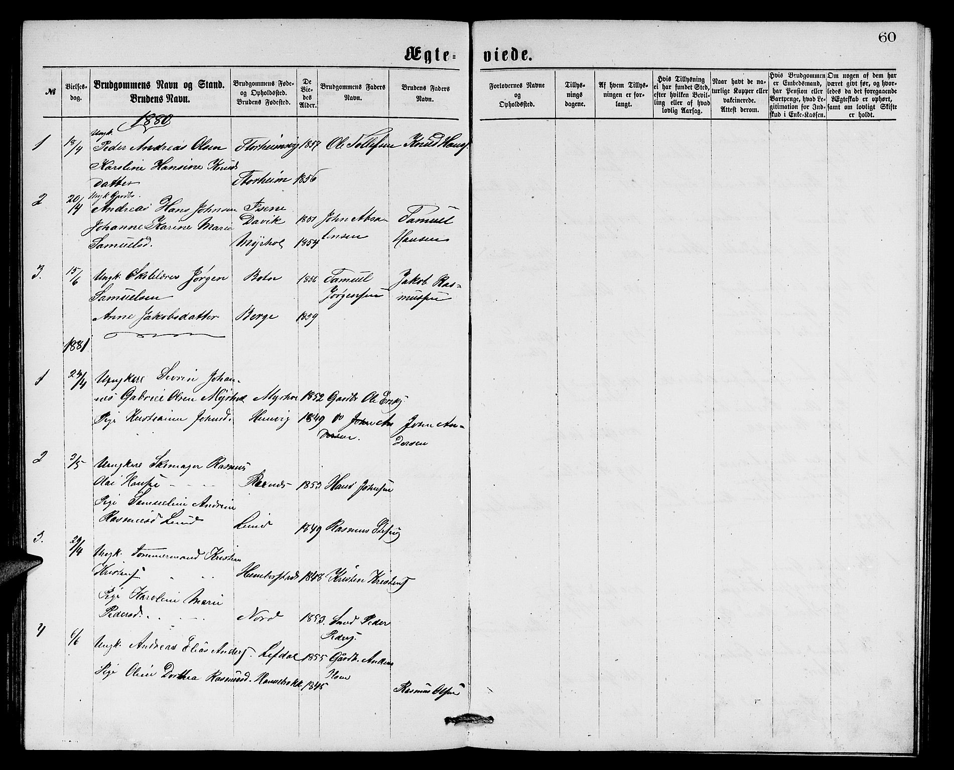 Eid sokneprestembete, SAB/A-82301/H/Hab/Habc/L0001: Parish register (copy) no. C 1, 1877-1886, p. 60