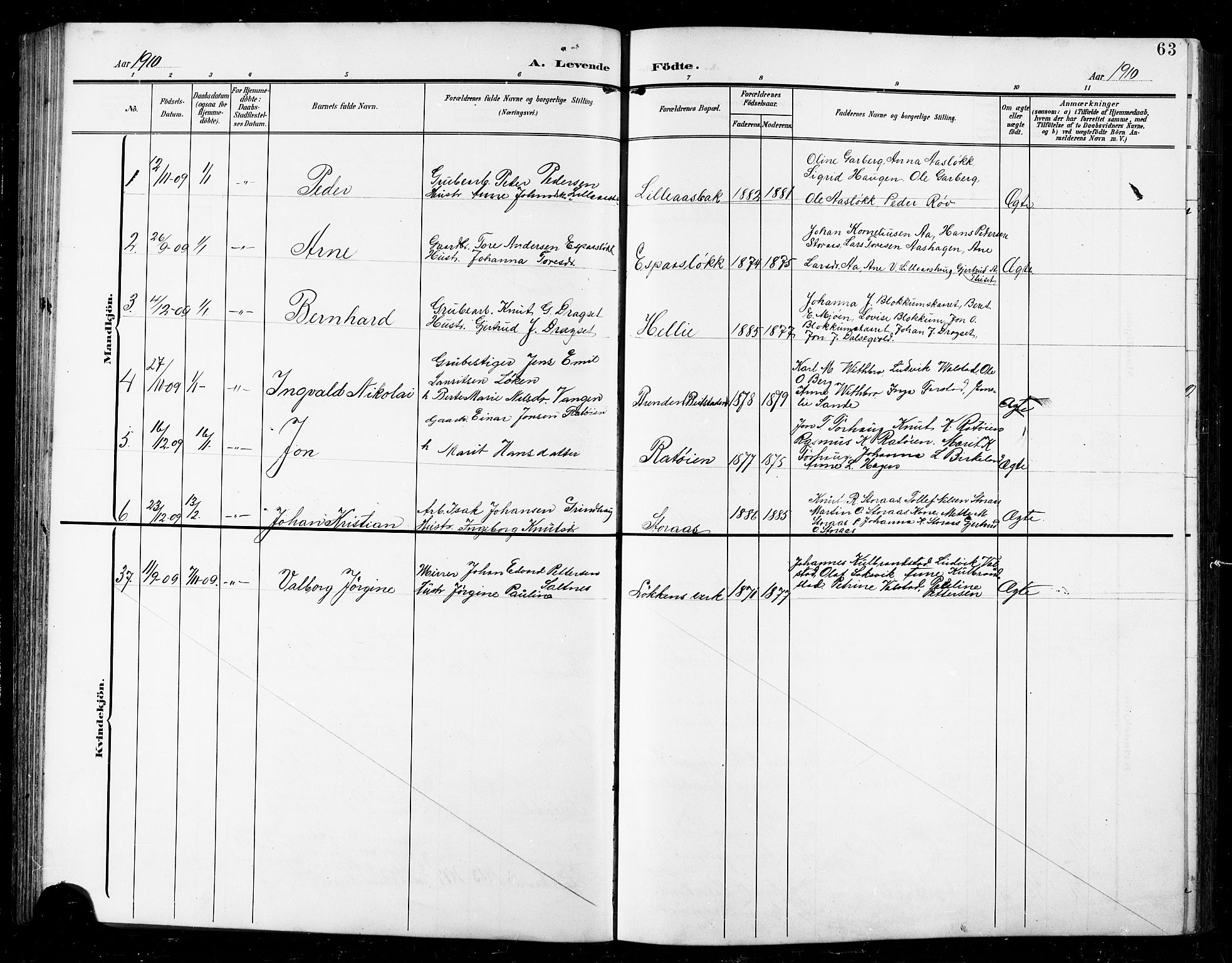 Ministerialprotokoller, klokkerbøker og fødselsregistre - Sør-Trøndelag, SAT/A-1456/672/L0864: Parish register (copy) no. 672C03, 1902-1914, p. 63