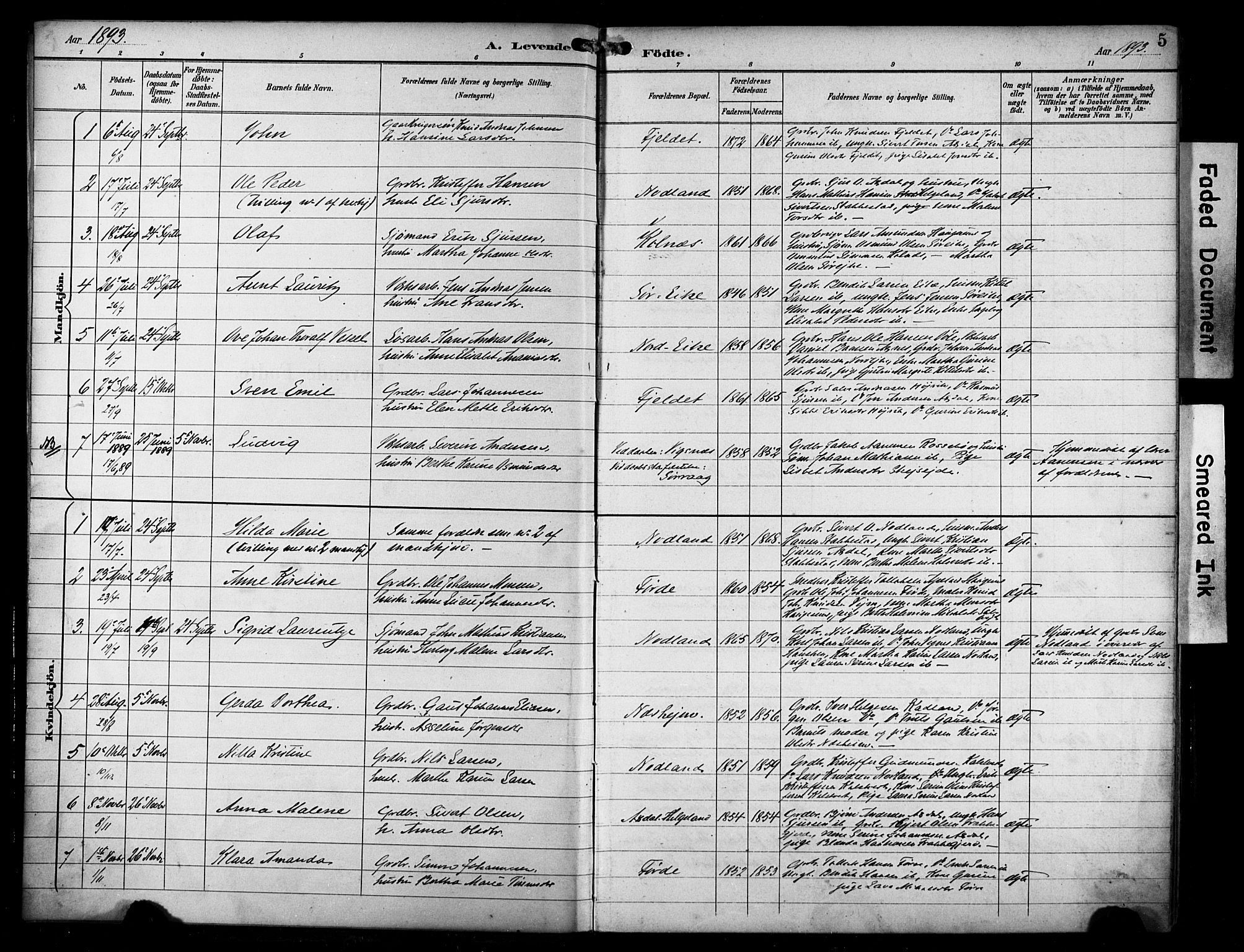 Avaldsnes sokneprestkontor, SAST/A -101851/H/Ha/Haa/L0016: Parish register (official) no. A 16, 1893-1918, p. 5