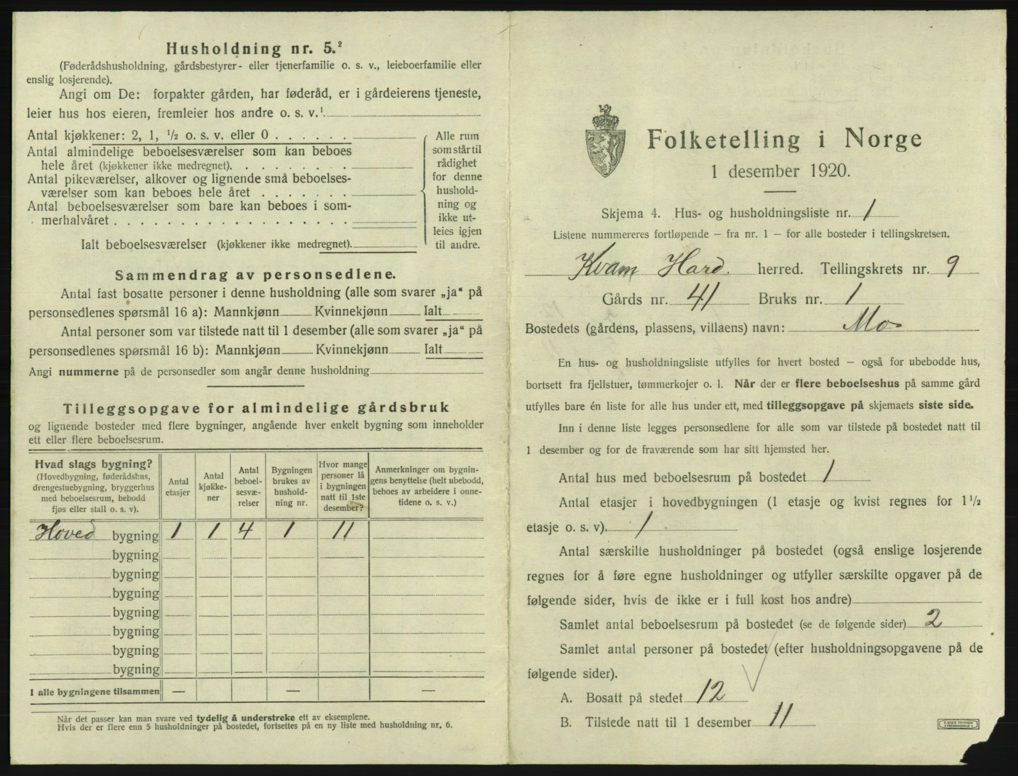 SAB, 1920 census for Kvam, 1920, p. 738