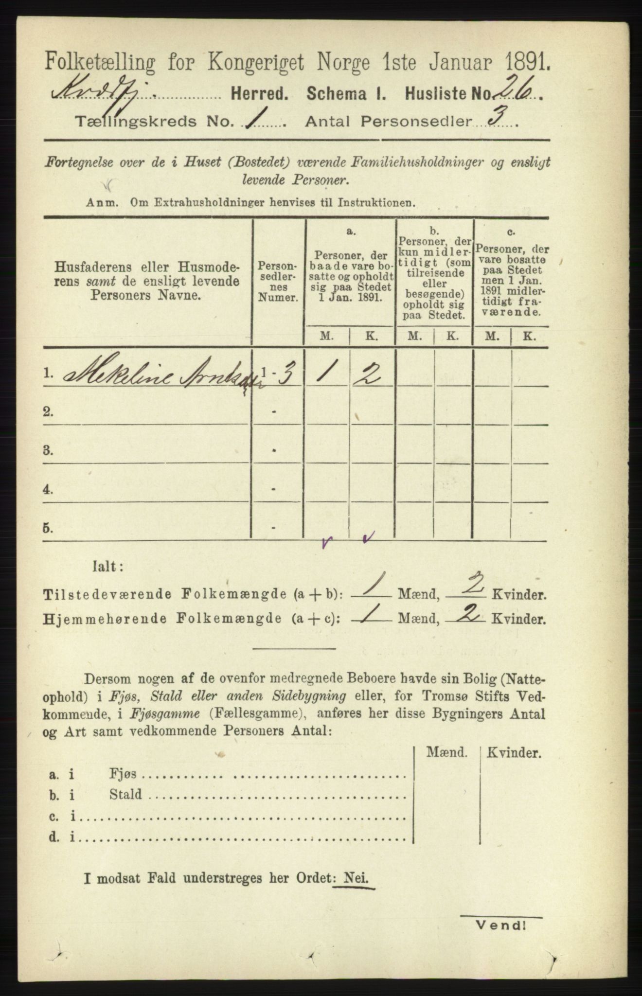 RA, 1891 census for 1911 Kvæfjord, 1891, p. 46