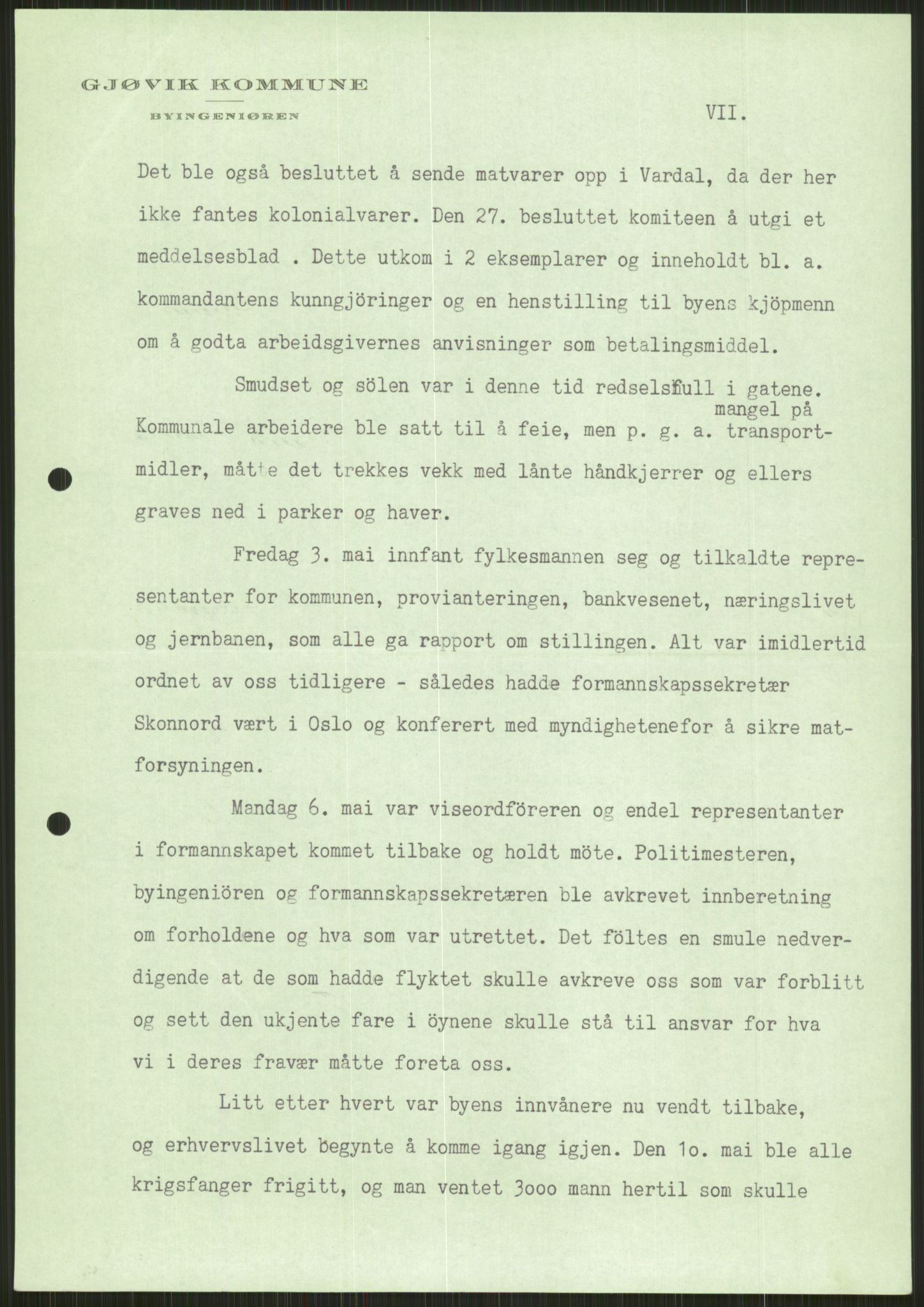 Forsvaret, Forsvarets krigshistoriske avdeling, AV/RA-RAFA-2017/Y/Ya/L0014: II-C-11-31 - Fylkesmenn.  Rapporter om krigsbegivenhetene 1940., 1940, p. 170