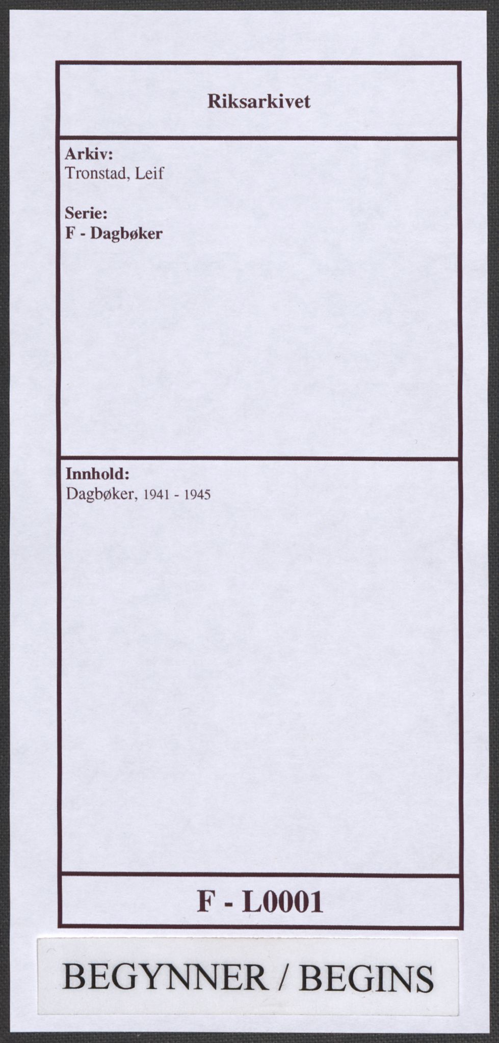 Tronstad, Leif, RA/PA-0354/F/L0001: Dagbøker, 1941-1945, p. 1