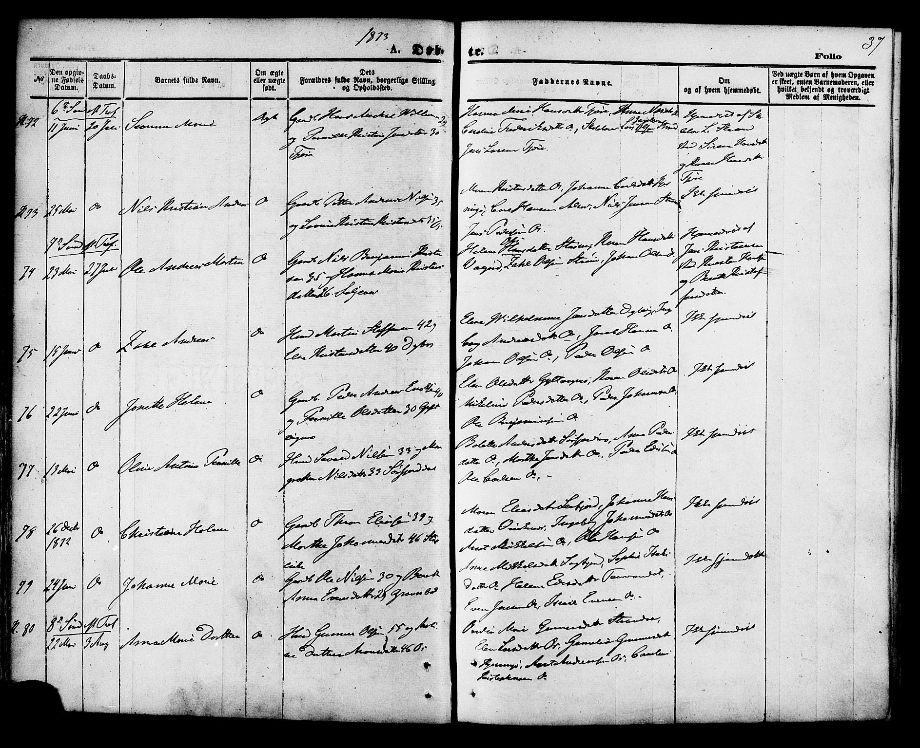Ministerialprotokoller, klokkerbøker og fødselsregistre - Nordland, SAT/A-1459/853/L0771: Parish register (official) no. 853A10, 1870-1881, p. 37