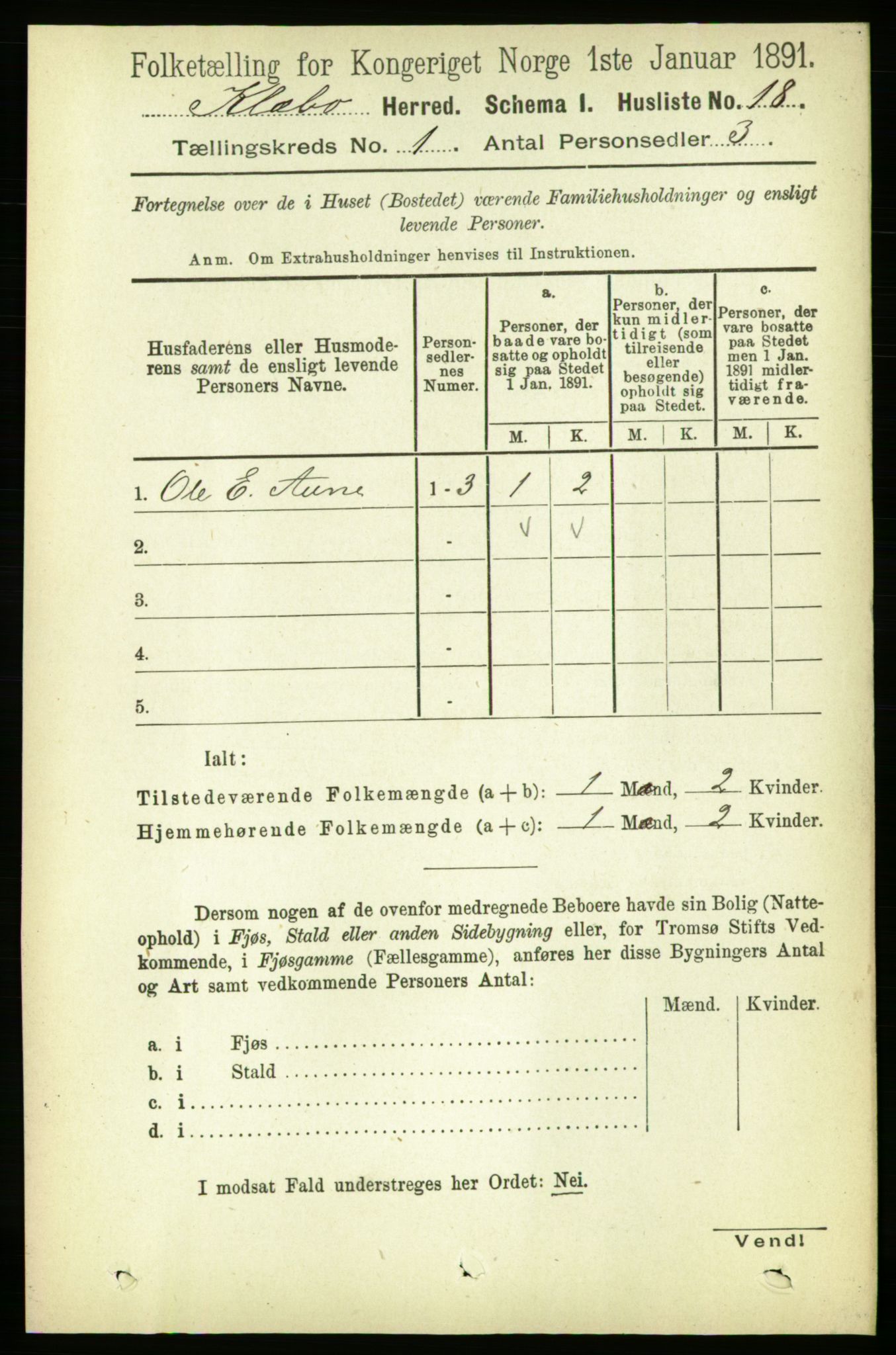 RA, 1891 census for 1662 Klæbu, 1891, p. 45