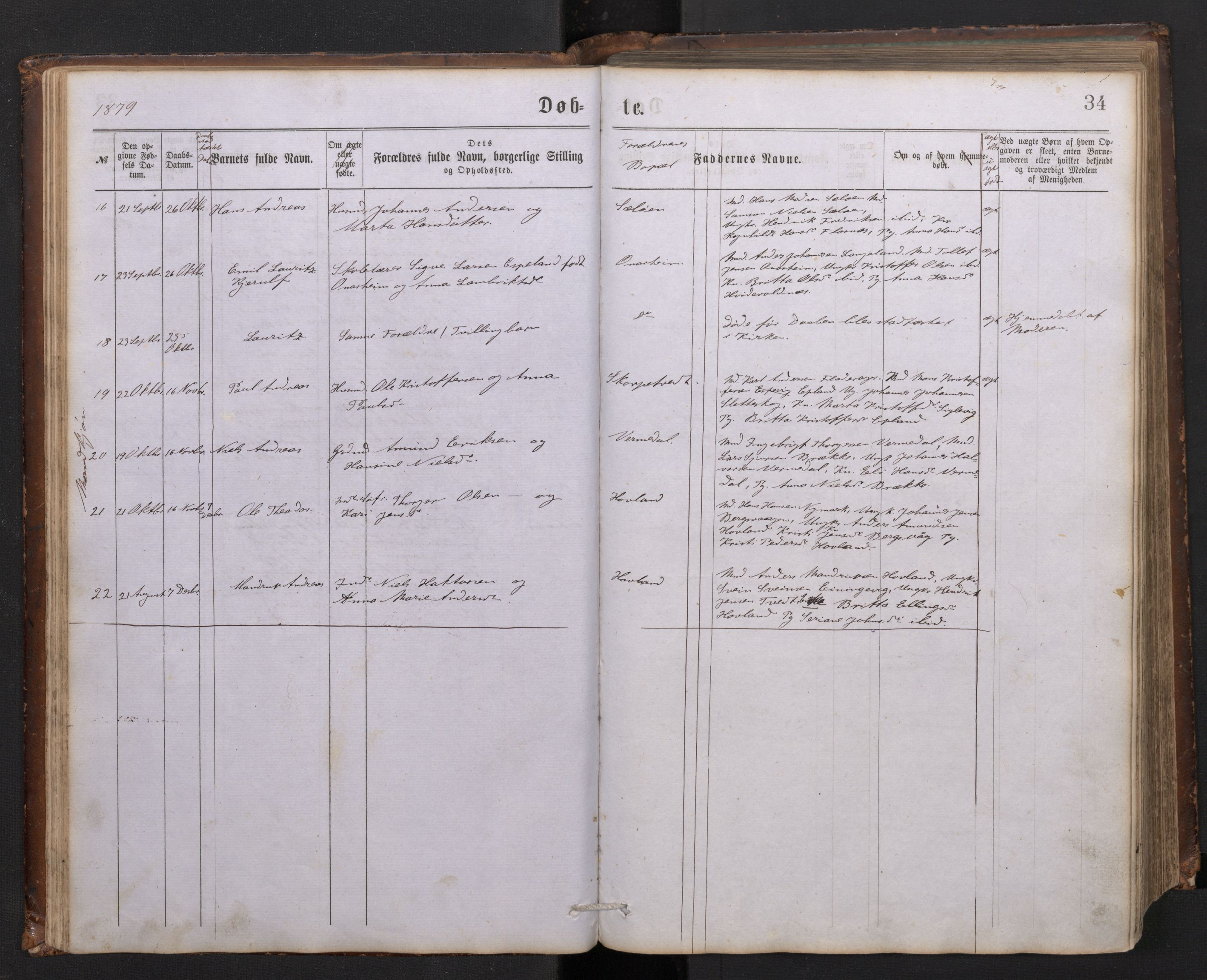 Tysnes sokneprestembete, AV/SAB-A-78601/H/Hab: Parish register (copy) no. C 1, 1873-1895, p. 33b-34a
