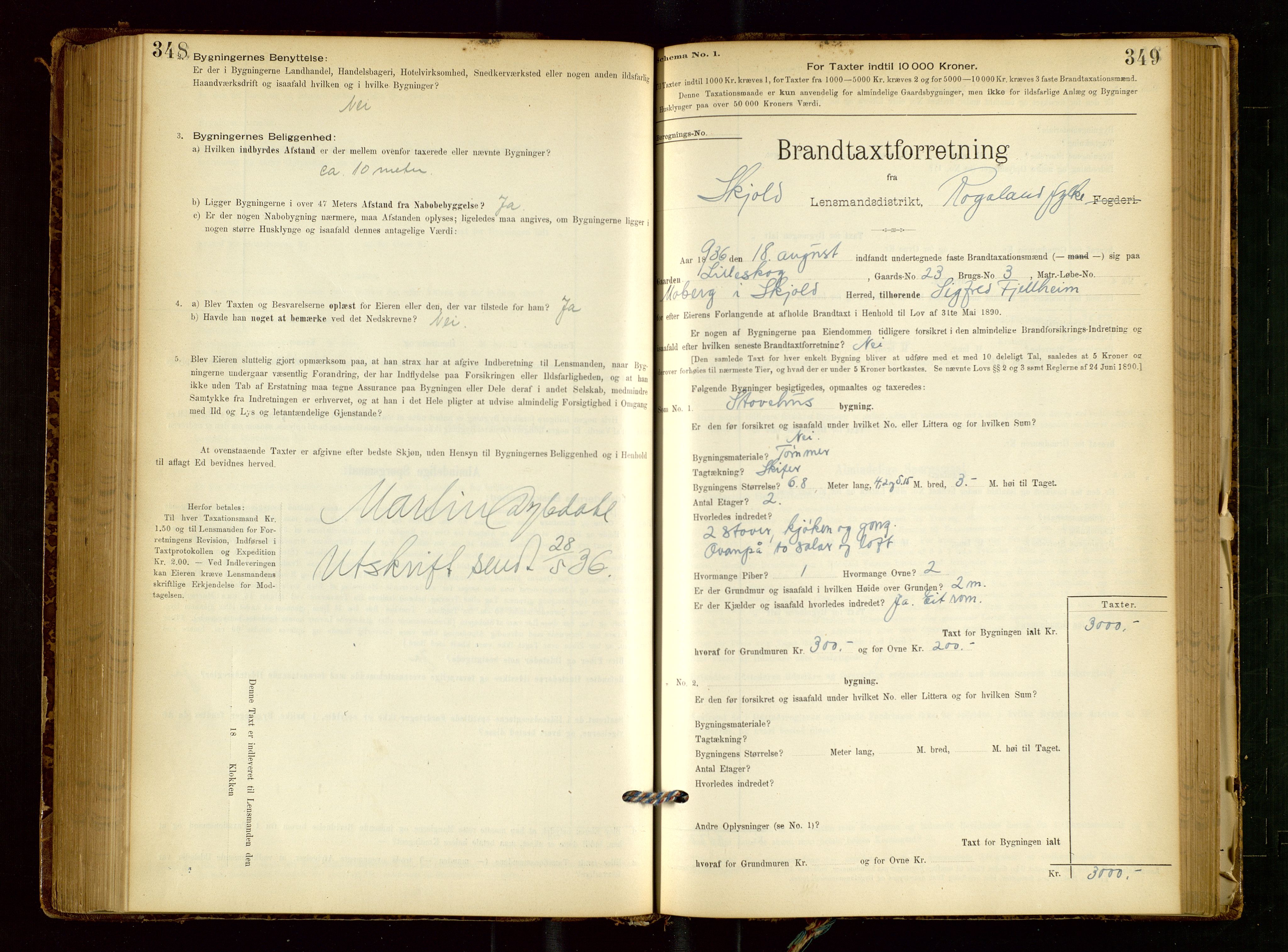 Skjold lensmannskontor, SAST/A-100182/Gob/L0001: "Brandtaxationsprotokol for Skjold Lensmandsdistrikt Ryfylke Fogderi", 1894-1939, p. 348-349