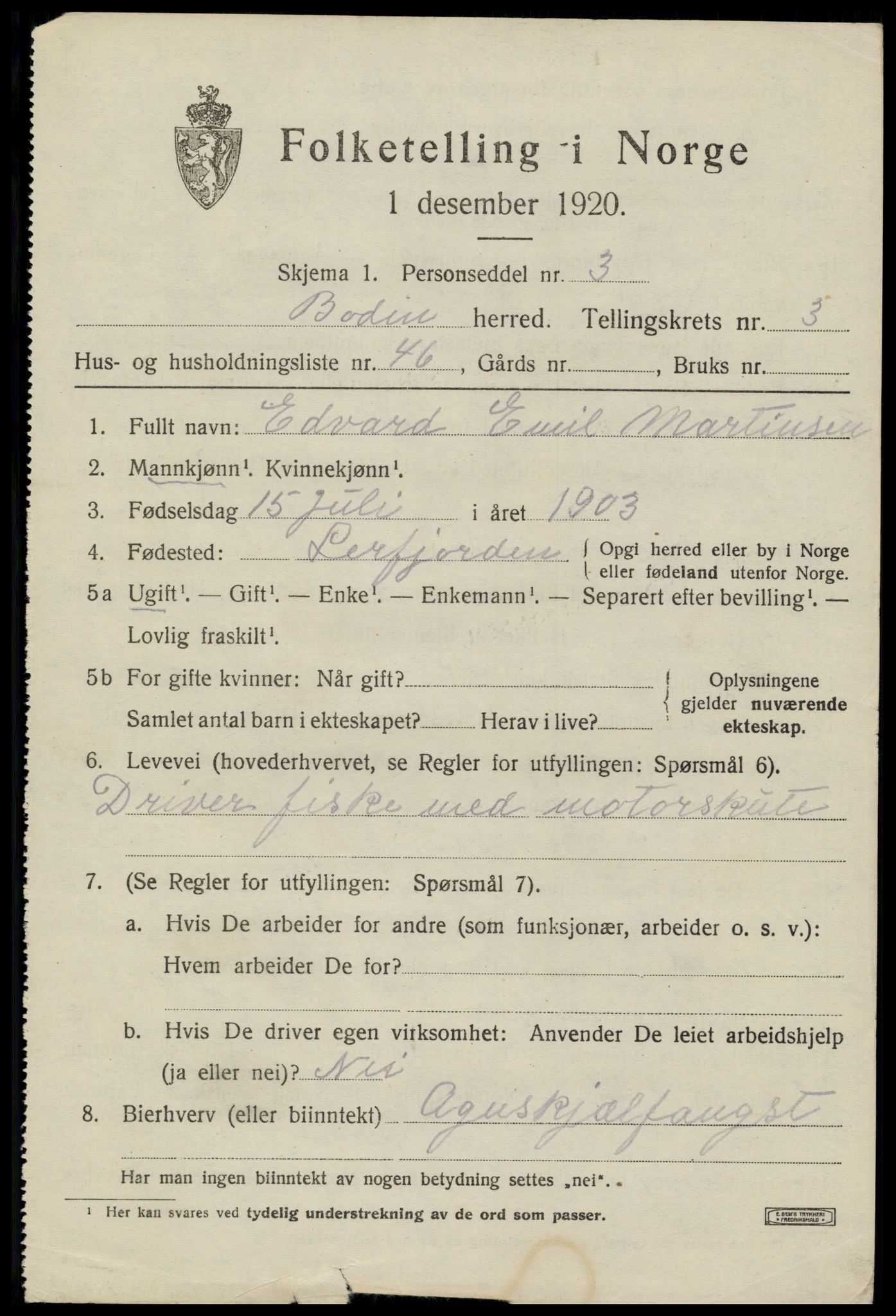 SAT, 1920 census for Bodin, 1920, p. 2684