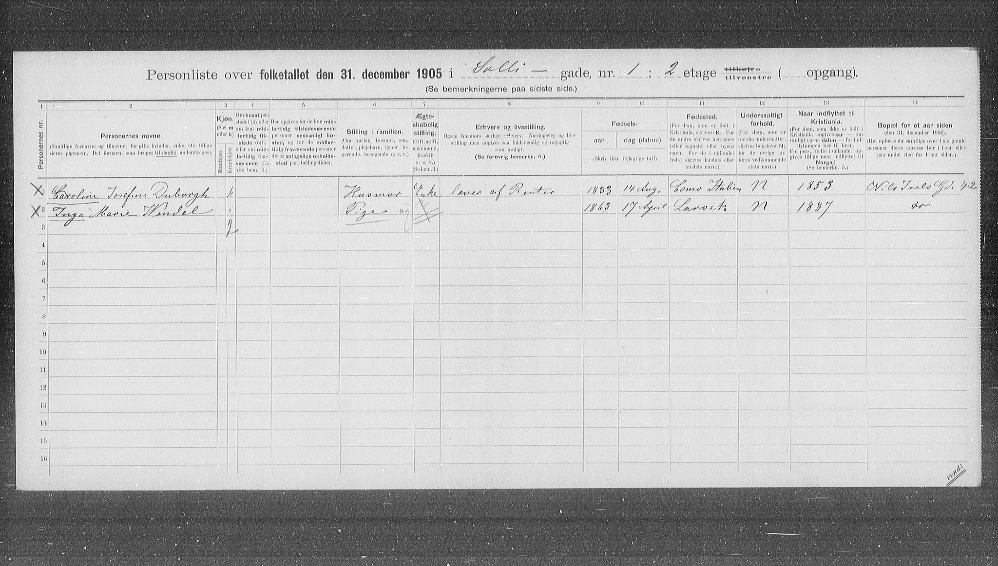 OBA, Municipal Census 1905 for Kristiania, 1905, p. 51696