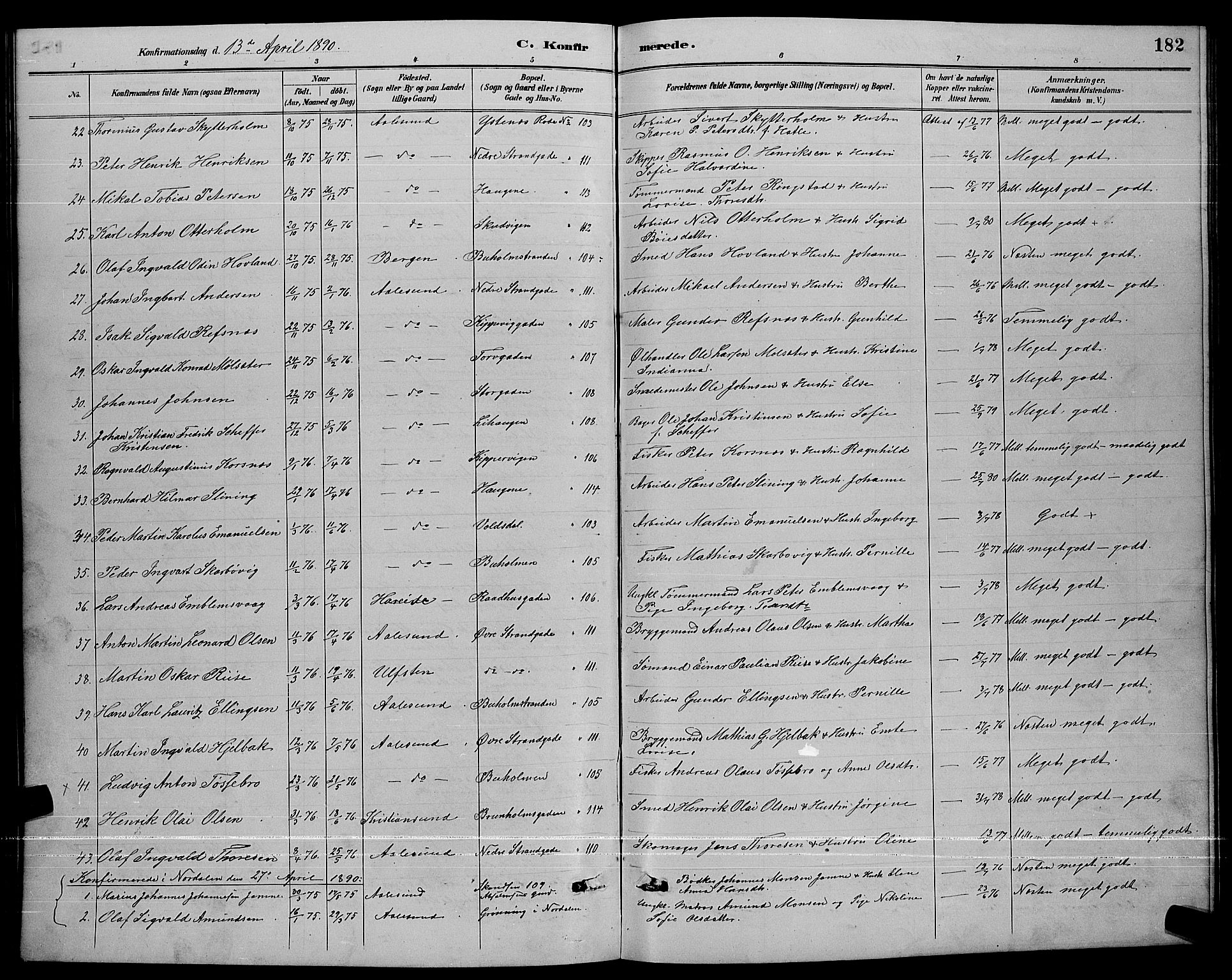 Ministerialprotokoller, klokkerbøker og fødselsregistre - Møre og Romsdal, AV/SAT-A-1454/529/L0467: Parish register (copy) no. 529C04, 1889-1897, p. 182