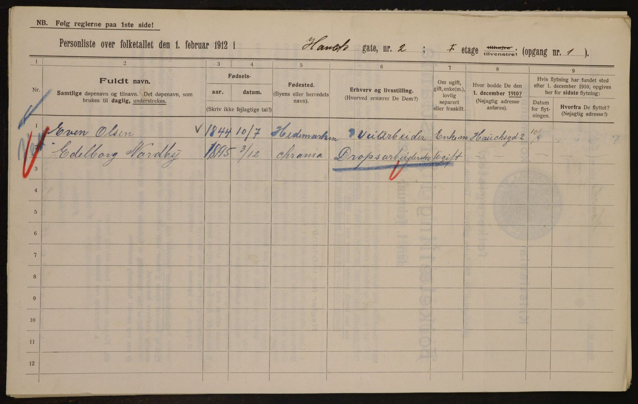 OBA, Municipal Census 1912 for Kristiania, 1912, p. 35391