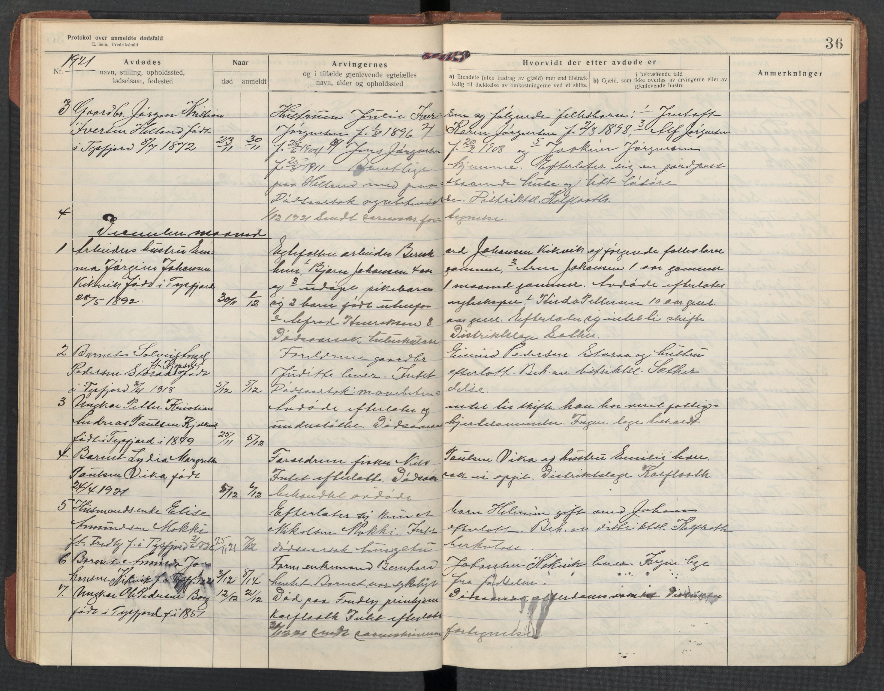 Tysfjord lensmannskontor, AV/SAT-A-5713/1/02/L0034: Dødsfallsprotokoll, 1916-1933, p. 36