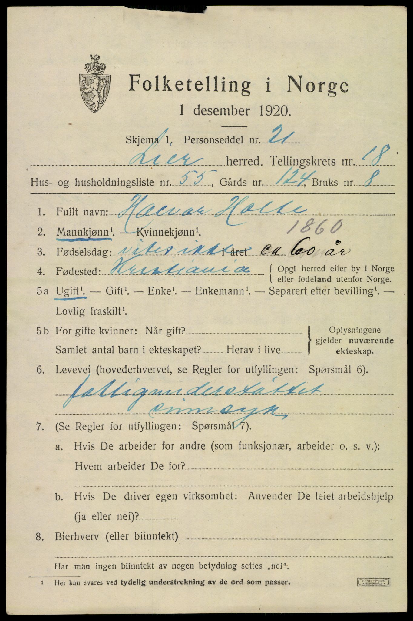 SAKO, 1920 census for Lier, 1920, p. 26186