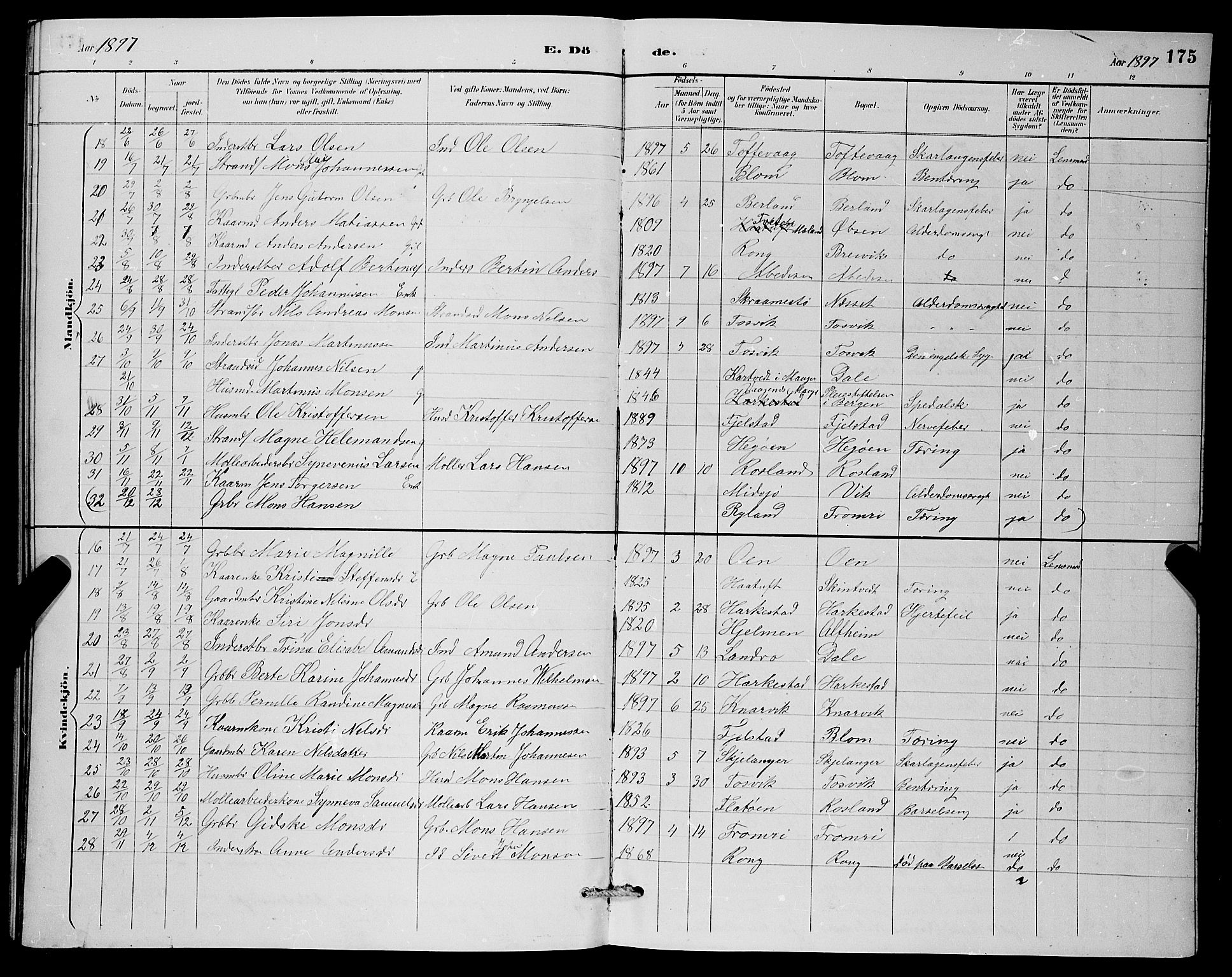 Herdla Sokneprestembete, SAB/A-75701/H/Hab: Parish register (copy) no. A 3, 1889-1899, p. 175