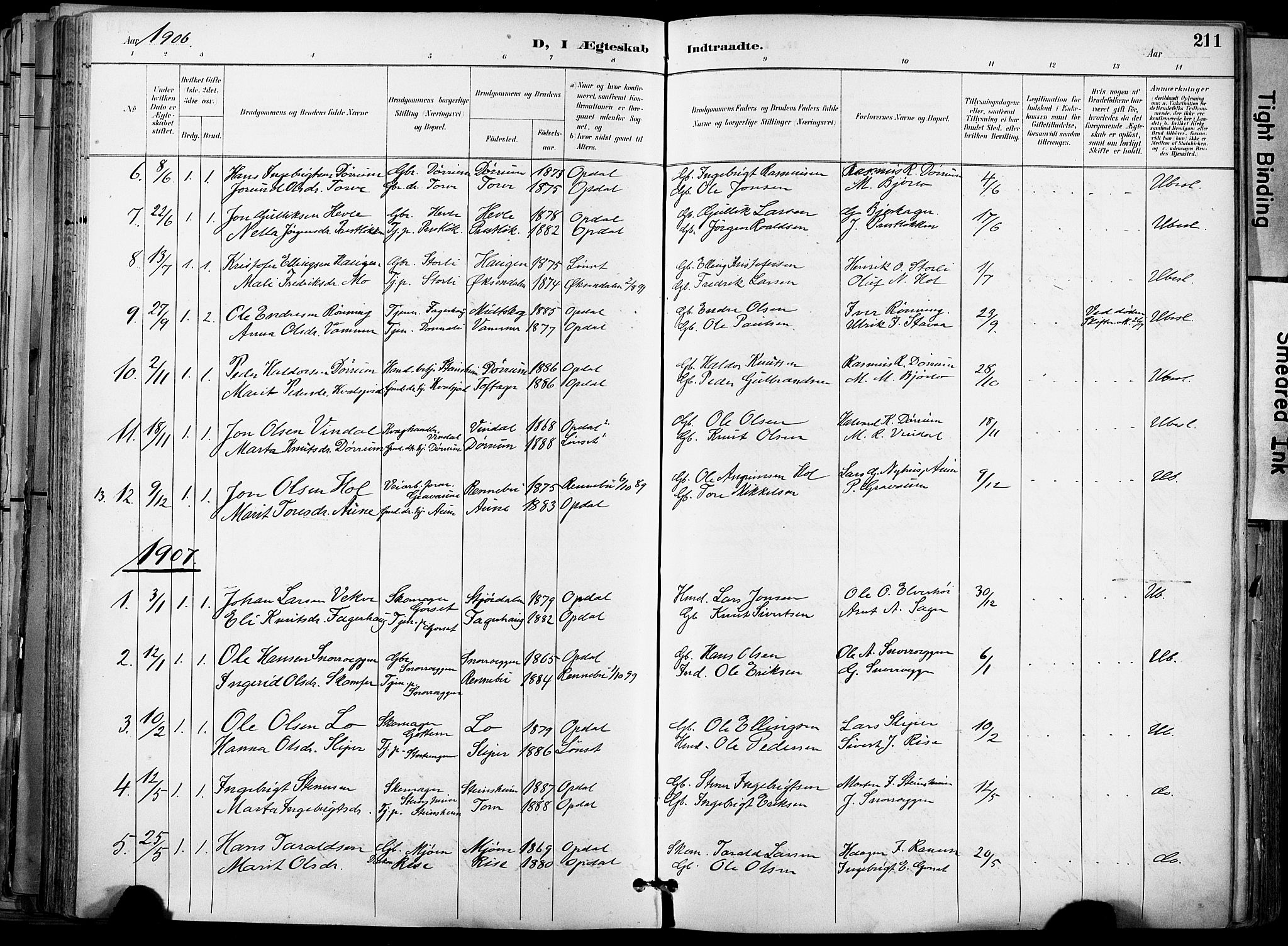 Ministerialprotokoller, klokkerbøker og fødselsregistre - Sør-Trøndelag, AV/SAT-A-1456/678/L0902: Parish register (official) no. 678A11, 1895-1911, p. 211