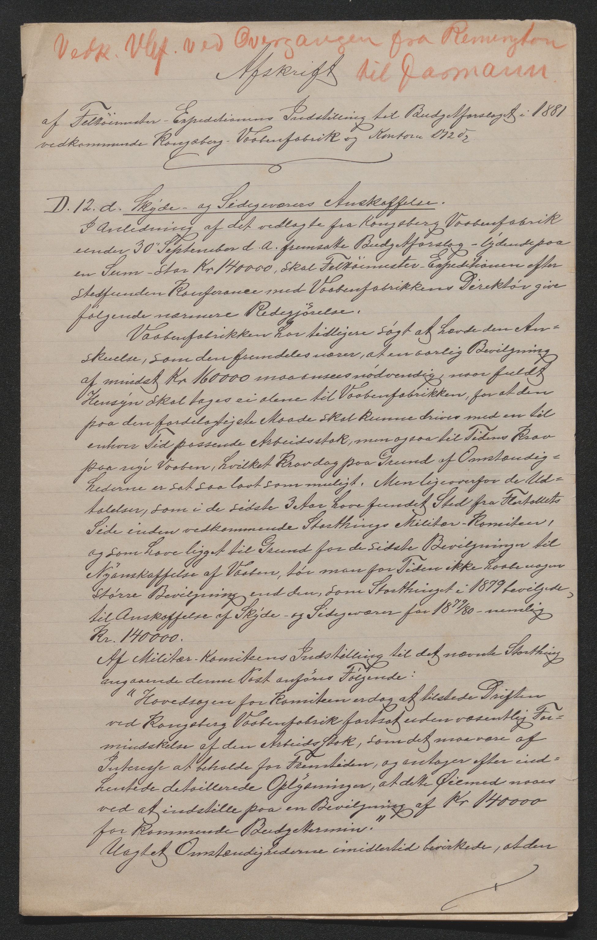 Kongsberg Våpenfabrikk, AV/SAKO-P-1081/G/Ga/L0002: Instruksjoner, reglementer, produksjon, tekniske rapporter m.m., 1854-1919, p. 13