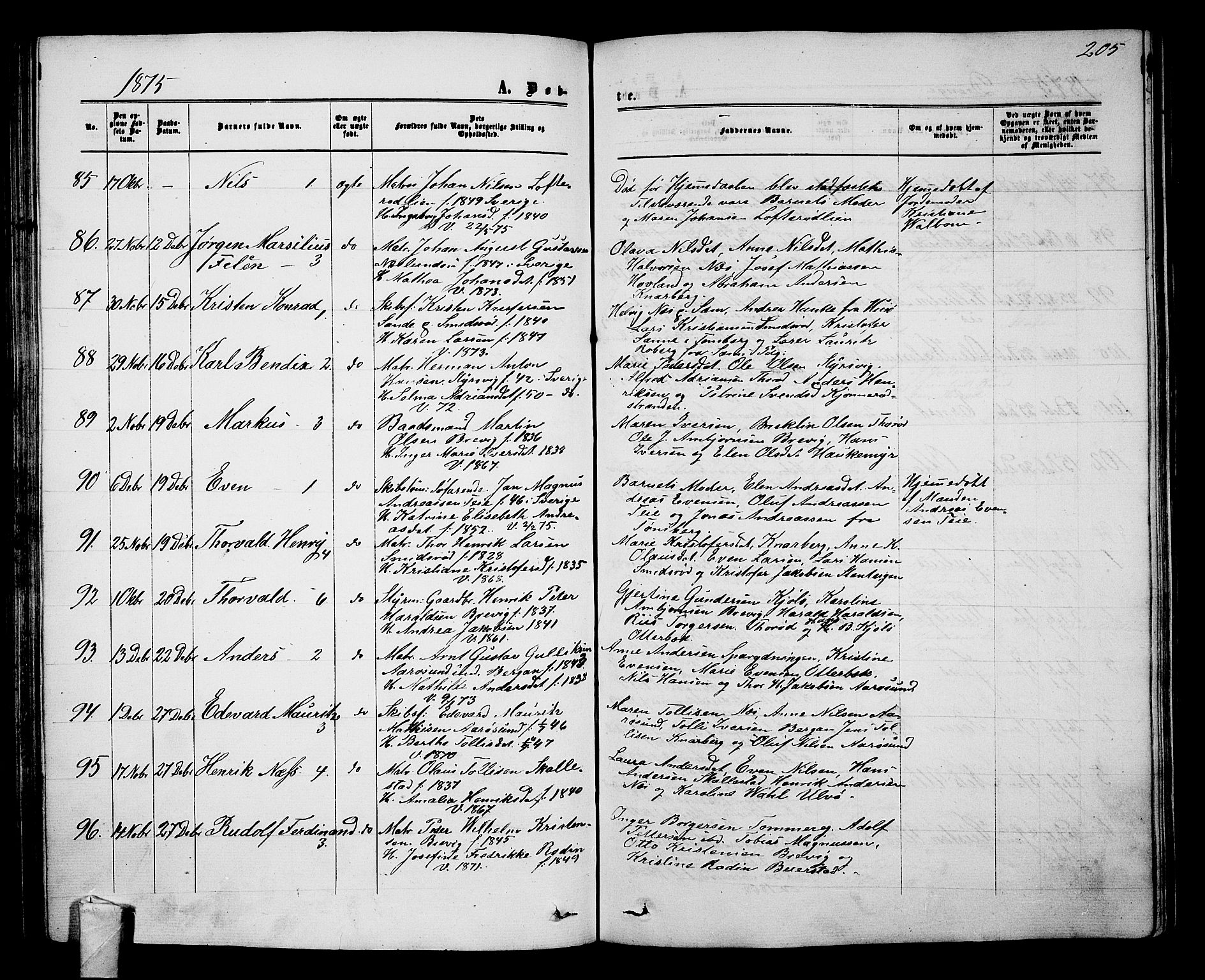 Nøtterøy kirkebøker, AV/SAKO-A-354/G/Ga/L0002: Parish register (copy) no. I 2, 1860-1877, p. 205