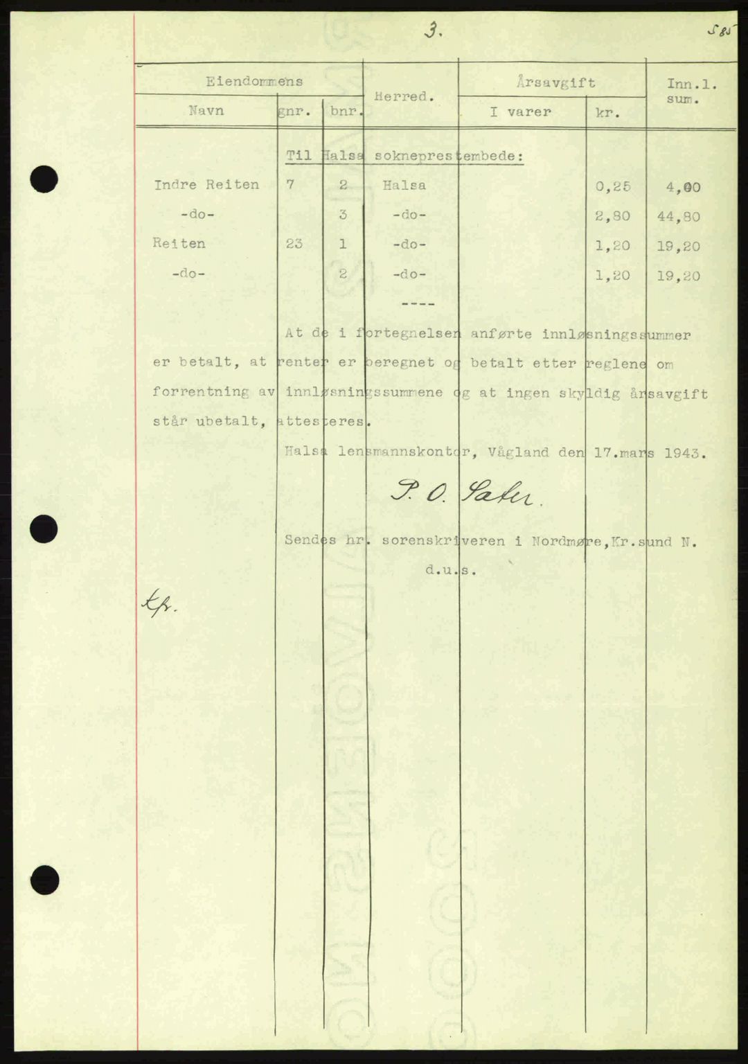 Nordmøre sorenskriveri, AV/SAT-A-4132/1/2/2Ca: Mortgage book no. B90, 1942-1943, Diary no: : 758/1943