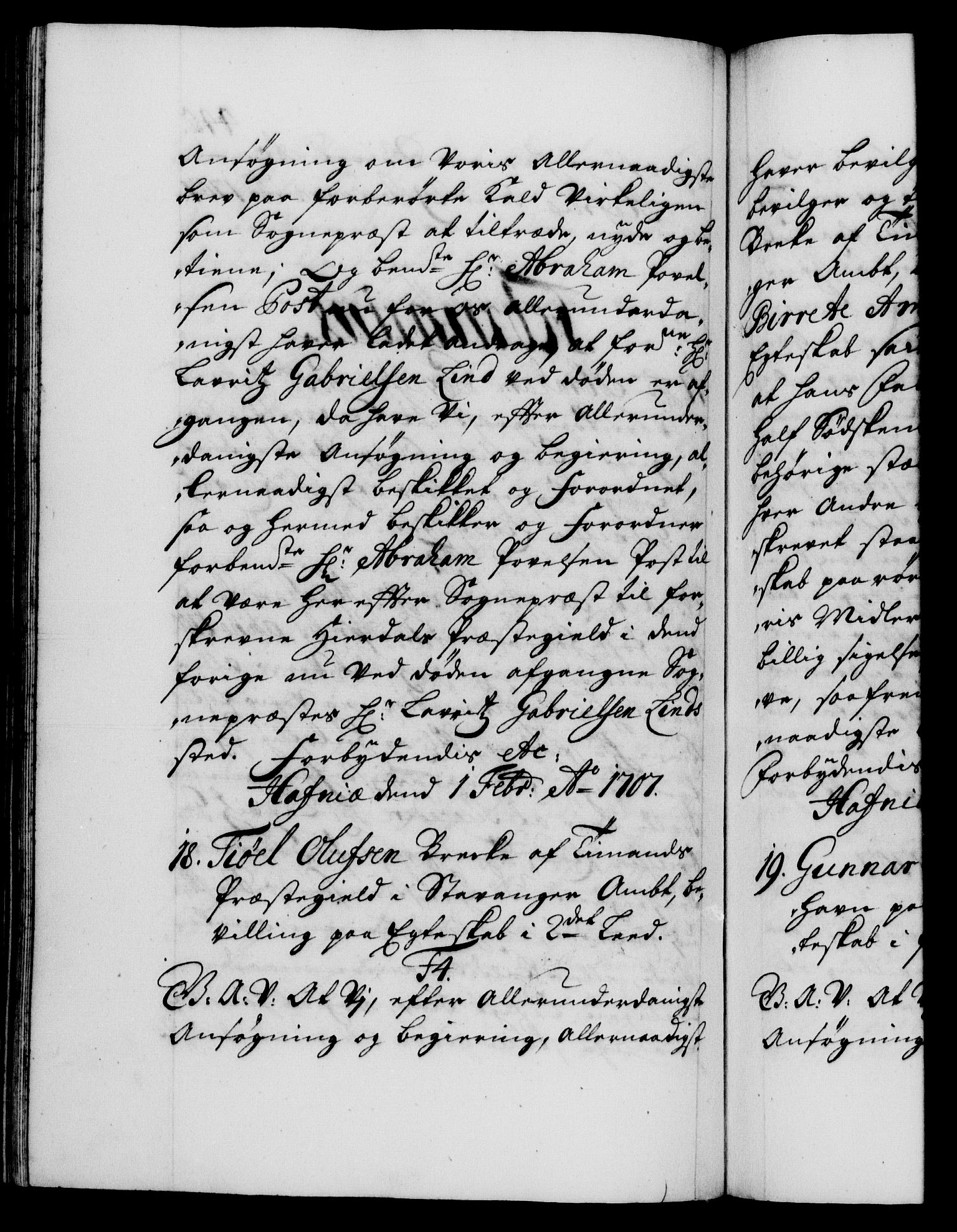 Danske Kanselli 1572-1799, AV/RA-EA-3023/F/Fc/Fca/Fcaa/L0019: Norske registre, 1704-1707, p. 445b