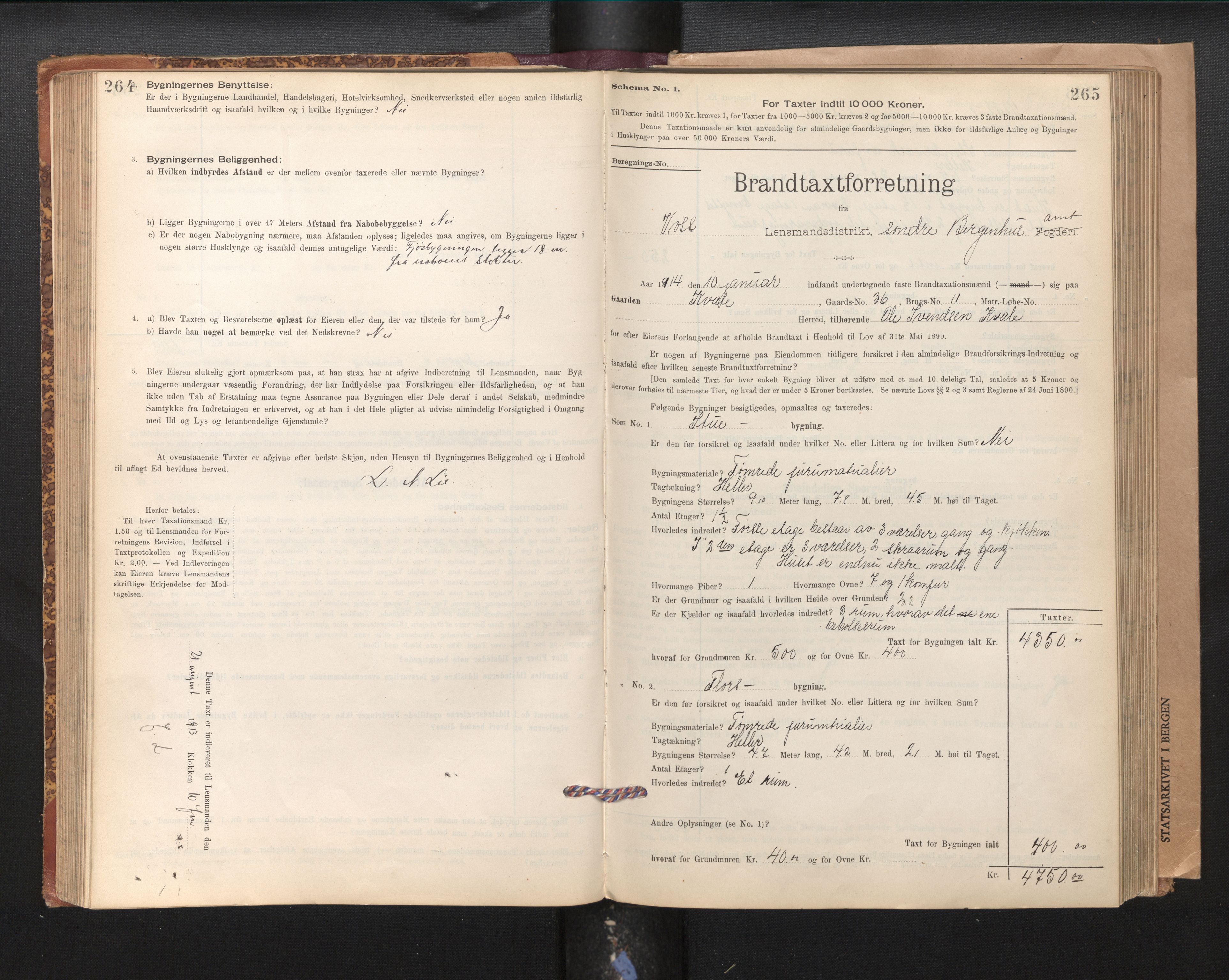 Lensmannen i Voss, SAB/A-35801/0012/L0008: Branntakstprotokoll, skjematakst, 1895-1945, p. 264-265