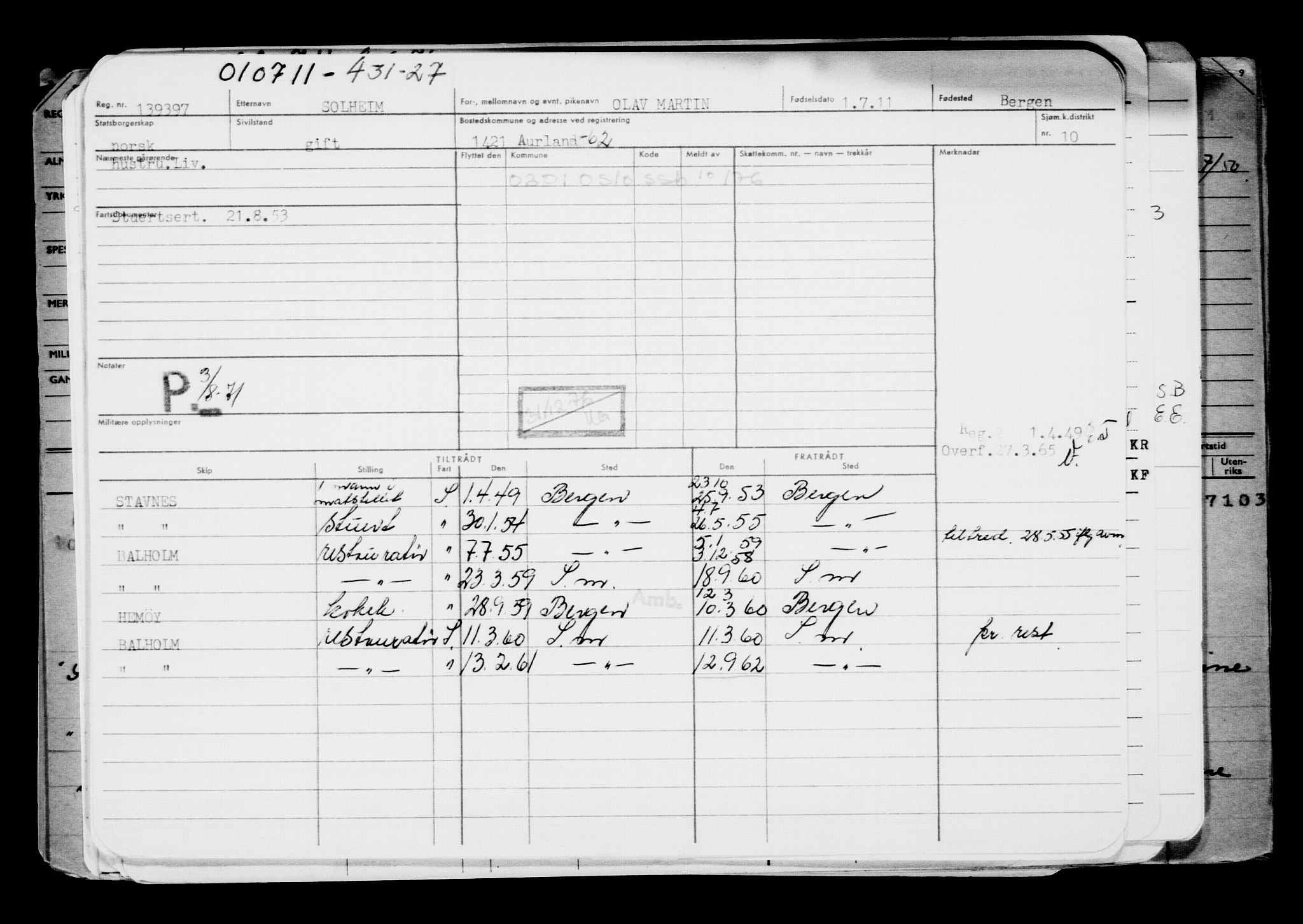Direktoratet for sjømenn, AV/RA-S-3545/G/Gb/L0098: Hovedkort, 1911, p. 21