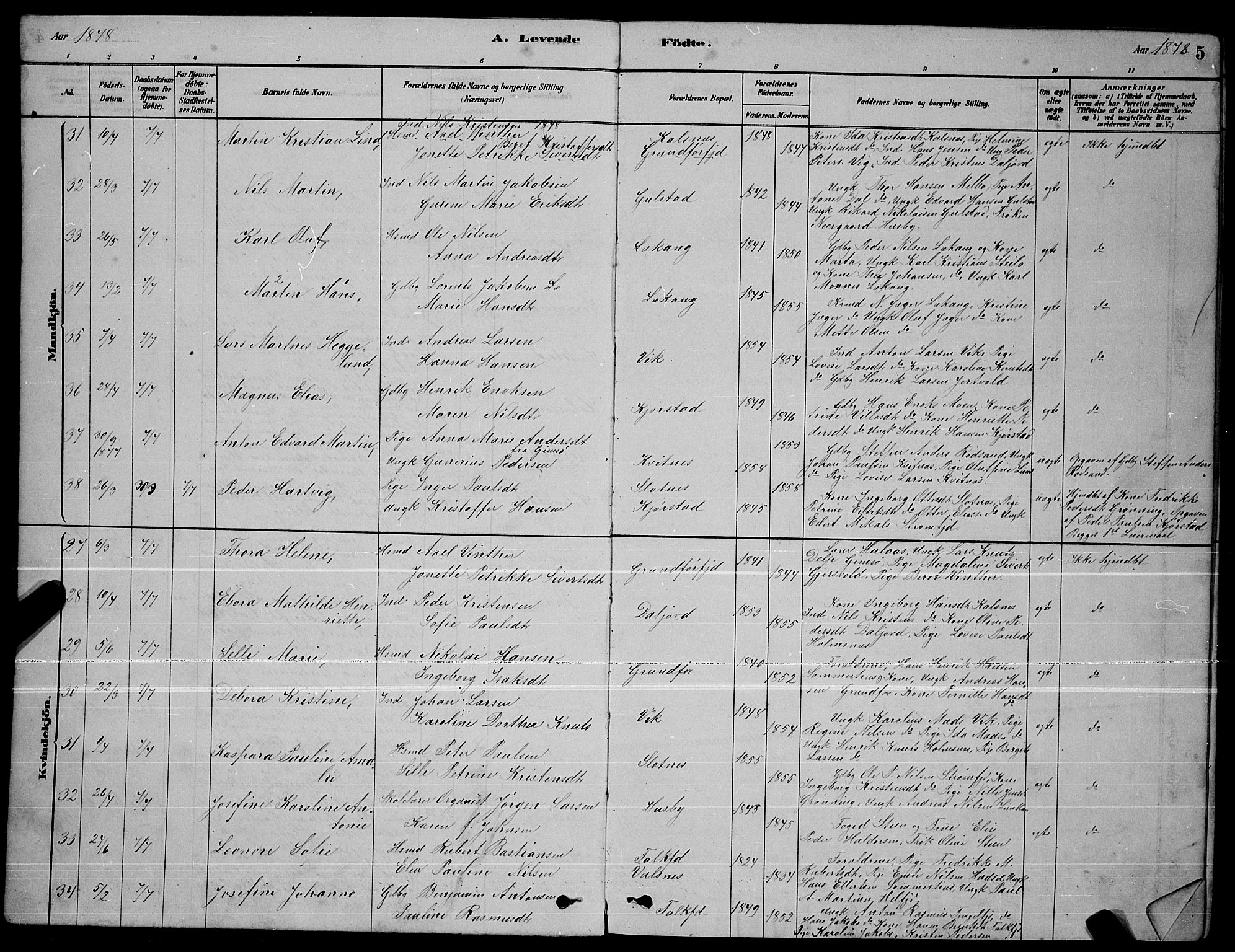 Ministerialprotokoller, klokkerbøker og fødselsregistre - Nordland, AV/SAT-A-1459/888/L1267: Parish register (copy) no. 888C05, 1878-1890, p. 5