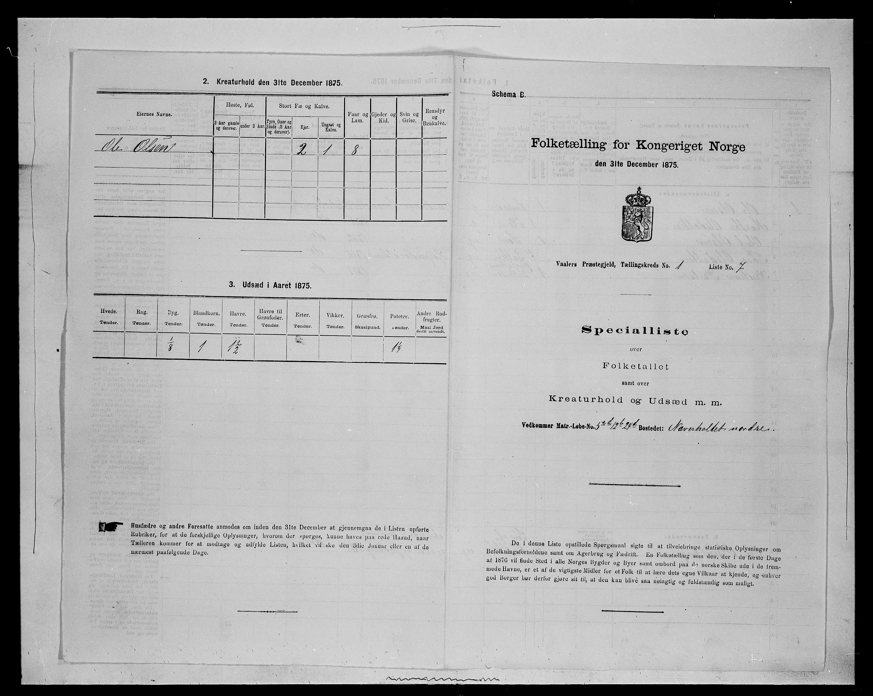 SAH, 1875 census for 0426P Våler parish (Hedmark), 1875, p. 123