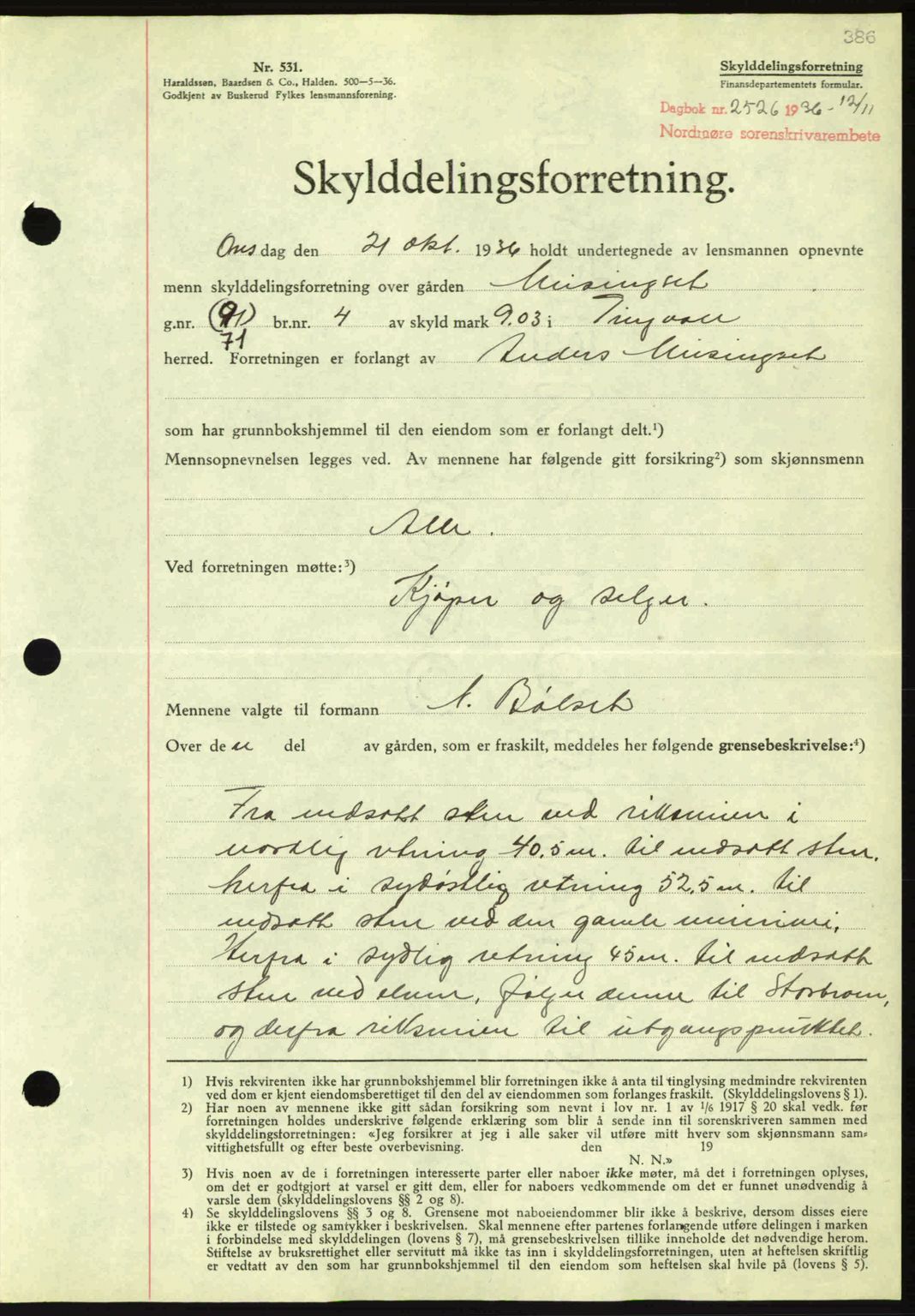 Nordmøre sorenskriveri, AV/SAT-A-4132/1/2/2Ca: Mortgage book no. A80, 1936-1937, Diary no: : 2526/1936