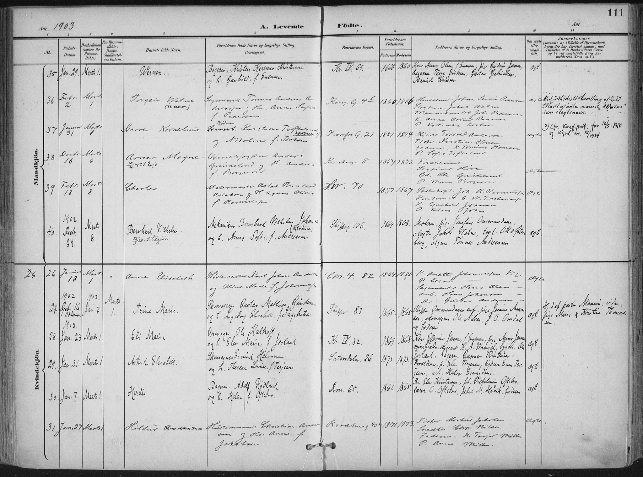 Kristiansand domprosti, SAK/1112-0006/F/Fa/L0021: Parish register (official) no. A 20, 1898-1908, p. 111