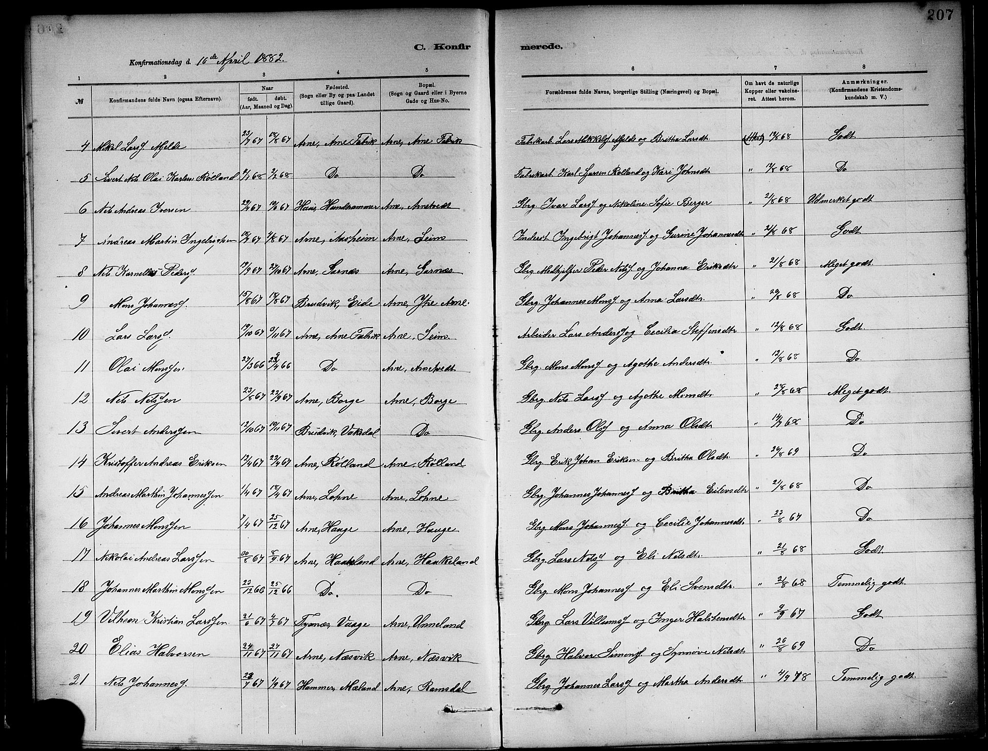 Haus sokneprestembete, AV/SAB-A-75601/H/Haa: Parish register (official) no. A 19I, 1878-1886, p. 207