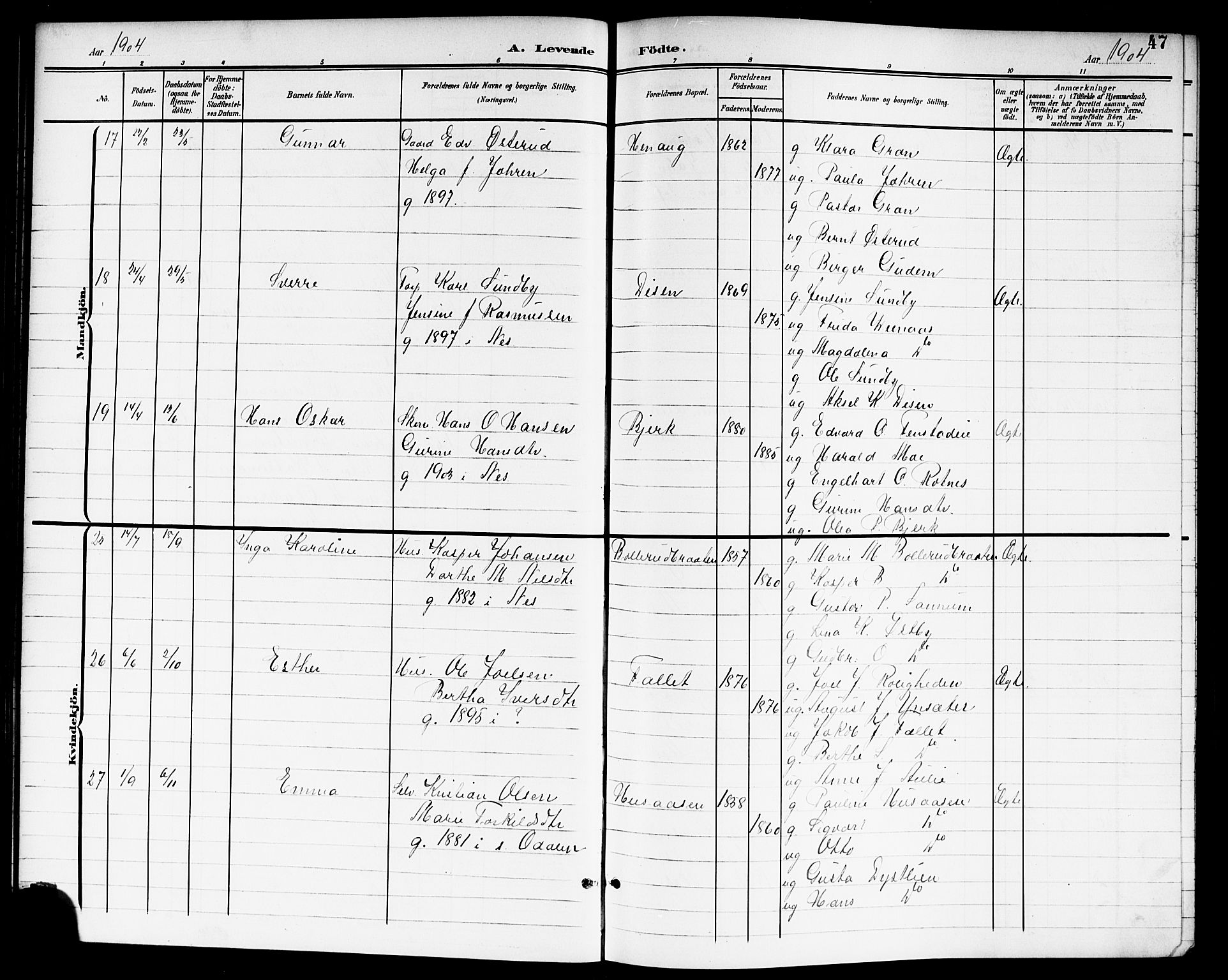 Nes prestekontor Kirkebøker, AV/SAO-A-10410/G/Ga/L0002: Parish register (copy) no. I 2, 1901-1912, p. 47