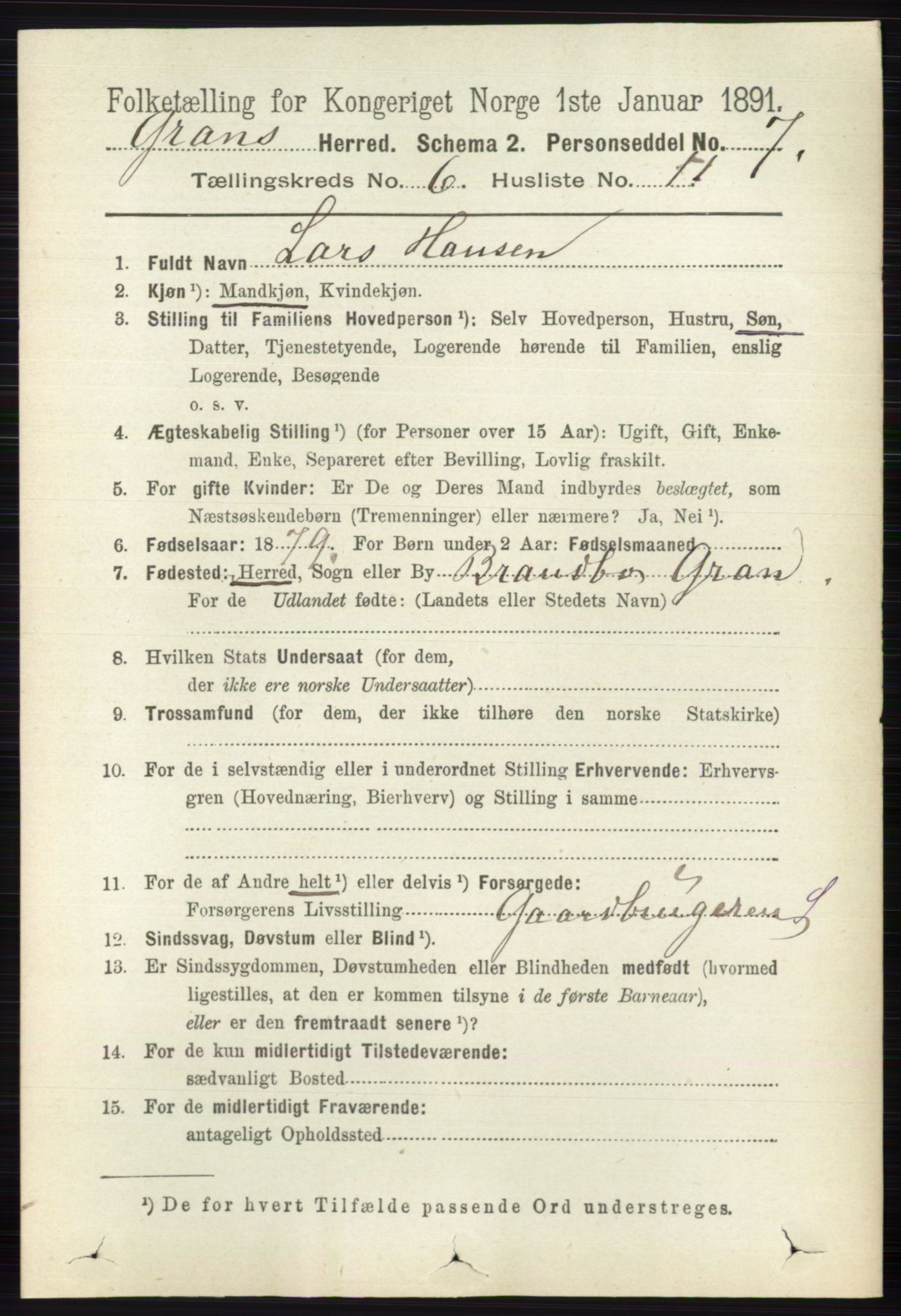 RA, 1891 census for 0534 Gran, 1891, p. 2295