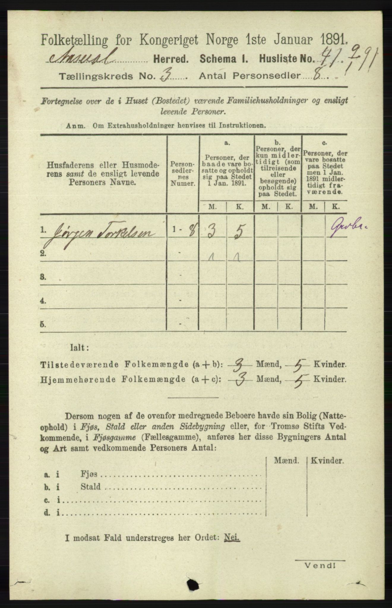 RA, 1891 census for 1026 Åseral, 1891, p. 764